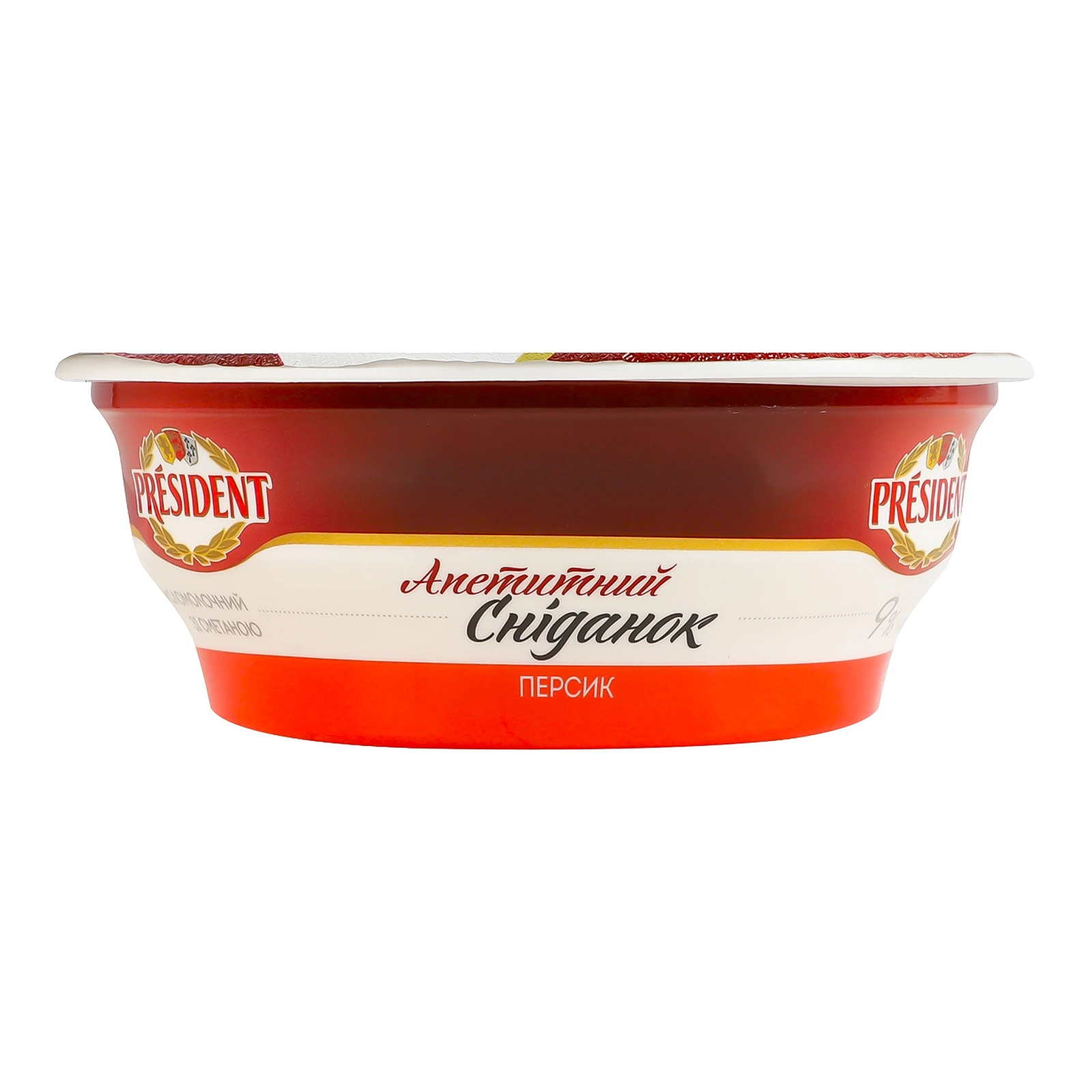 Сир кисломолочний President Апетитний сніданок зі сметаною Персик 9% 180г Фото №:1