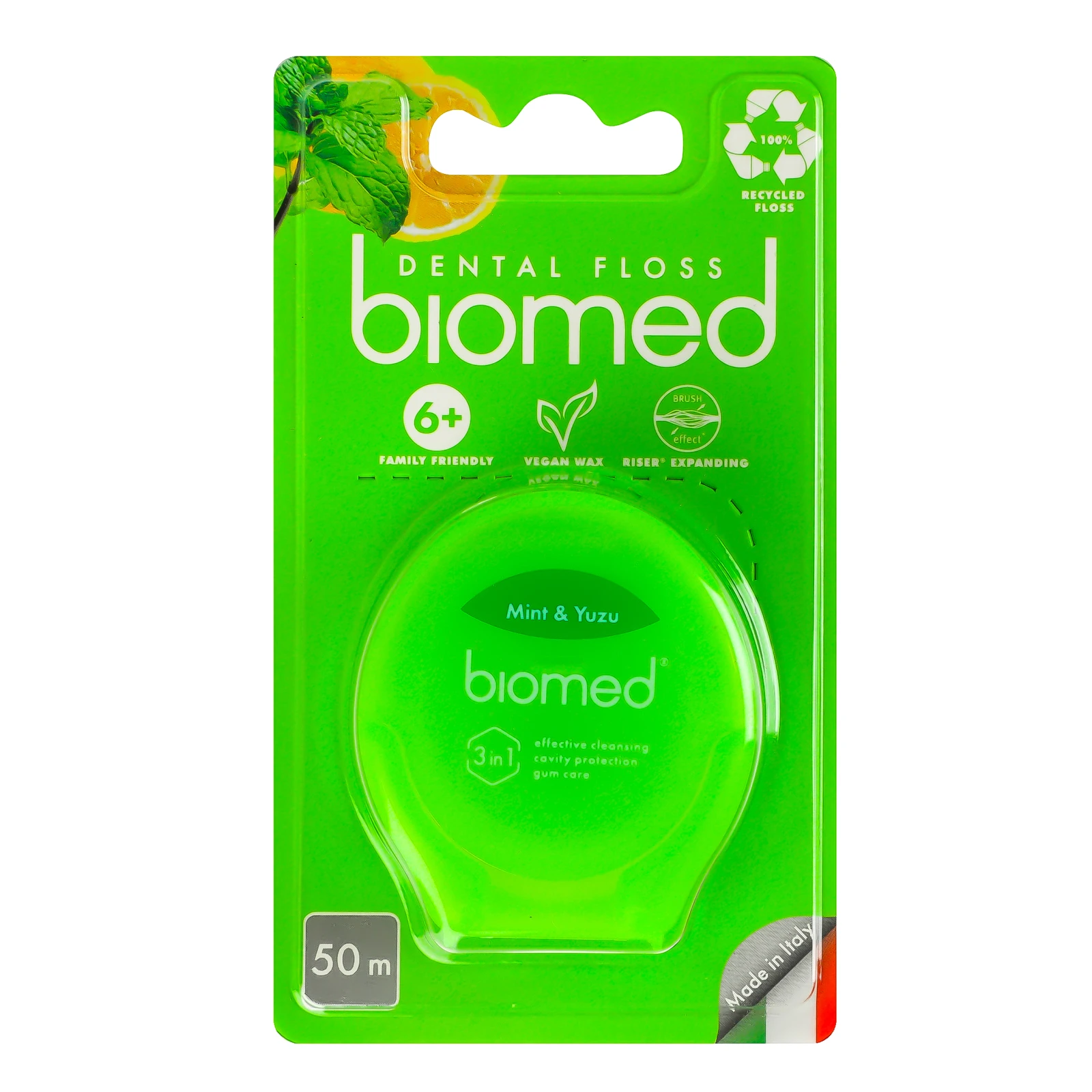 Зубна нитка Biomed 50м 1шт mint&yuzu Новинка Фото №:1