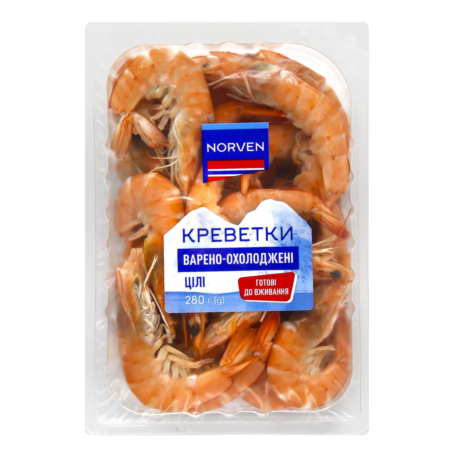 Креветки Norven 60/100 цілі варено-охолоджені  280г