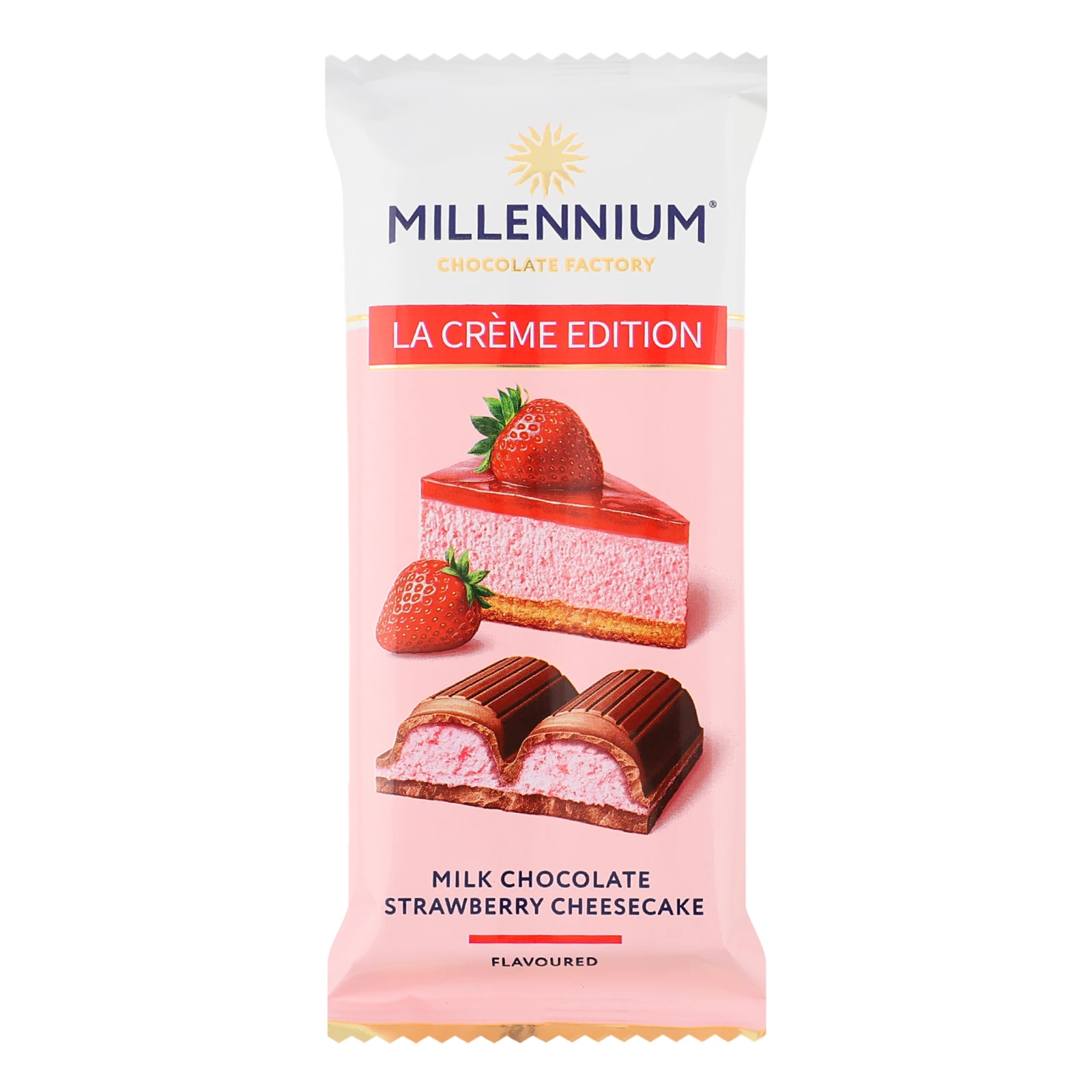 Шоколад Millennium La creme edition молочний з кремовою начинкою зі смаком Полуничний чізкейк 100г Фото №:1