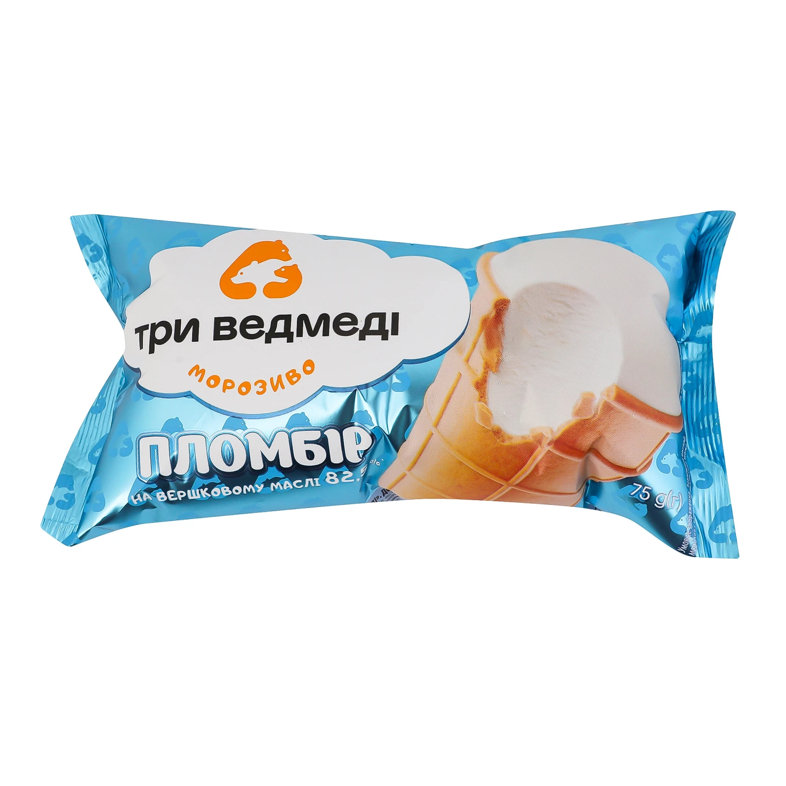 Морозиво Три ведмеді пломбір у вафельному стаканчику 75г Фото №:1