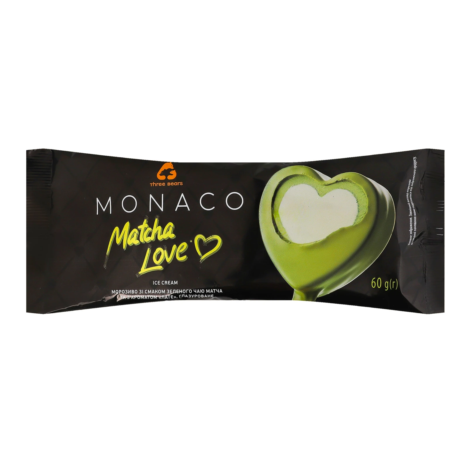Морозиво Three bears Monaco Matcha love в кондитерській глазурі зі смаком зеленого чаю матча та з ароматом Лате 60г Фото №:1