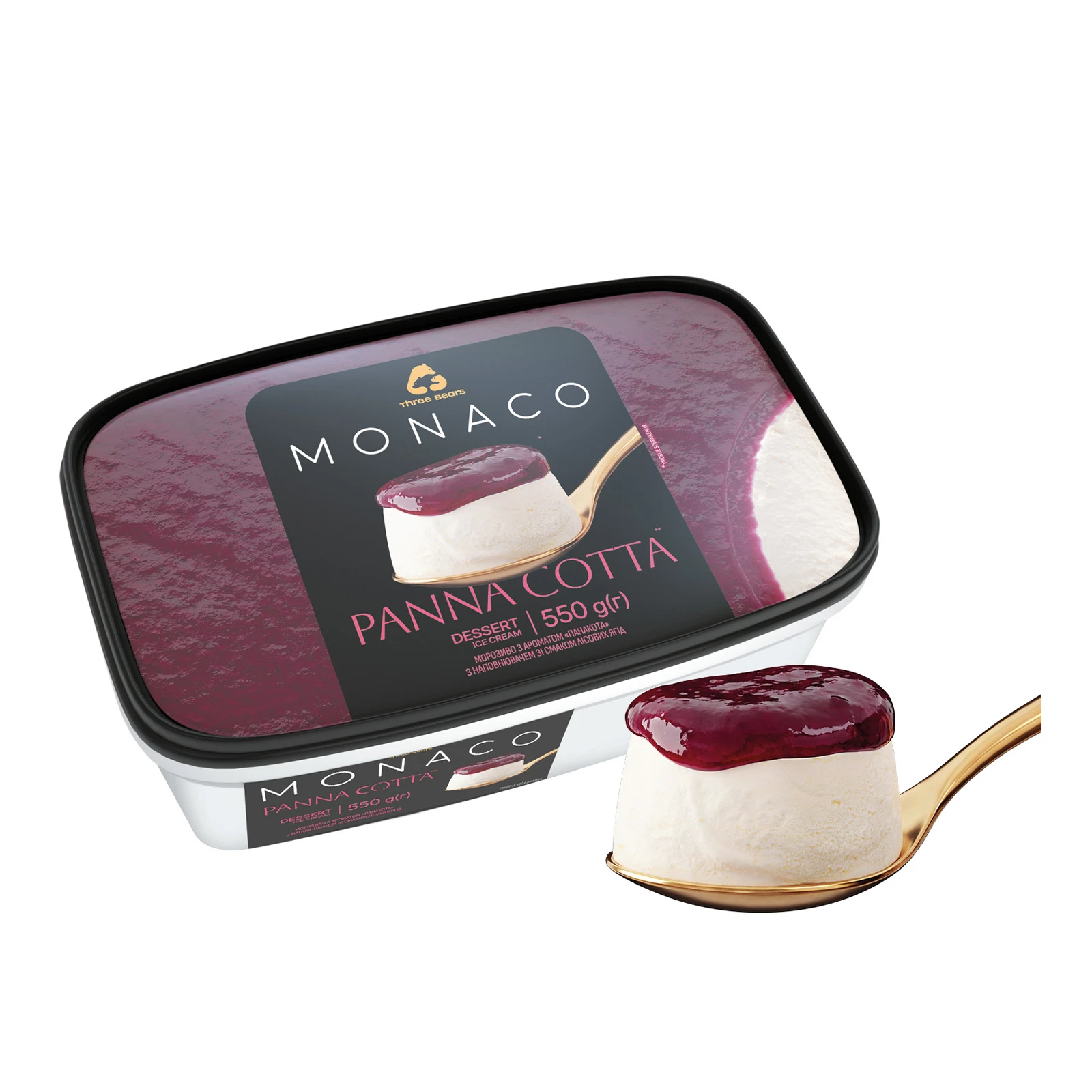 Морозиво Three bears 550г Monaco Dessert Панна-котта лоток Новинка Фото №:1
