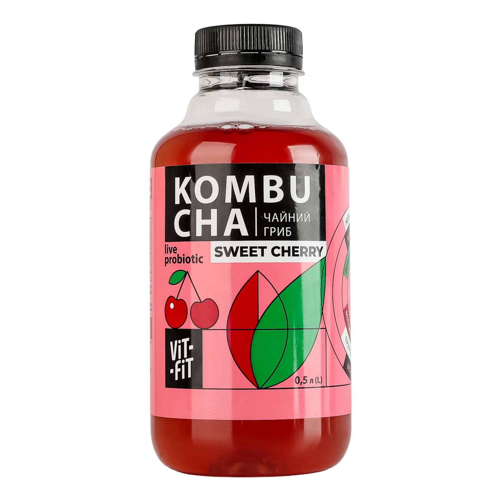 Напій бродіння Vit-Fit Kombucha Чайний гриб фільтрований непастеризований з цукром Sweet сherry 500мл Фото №:1