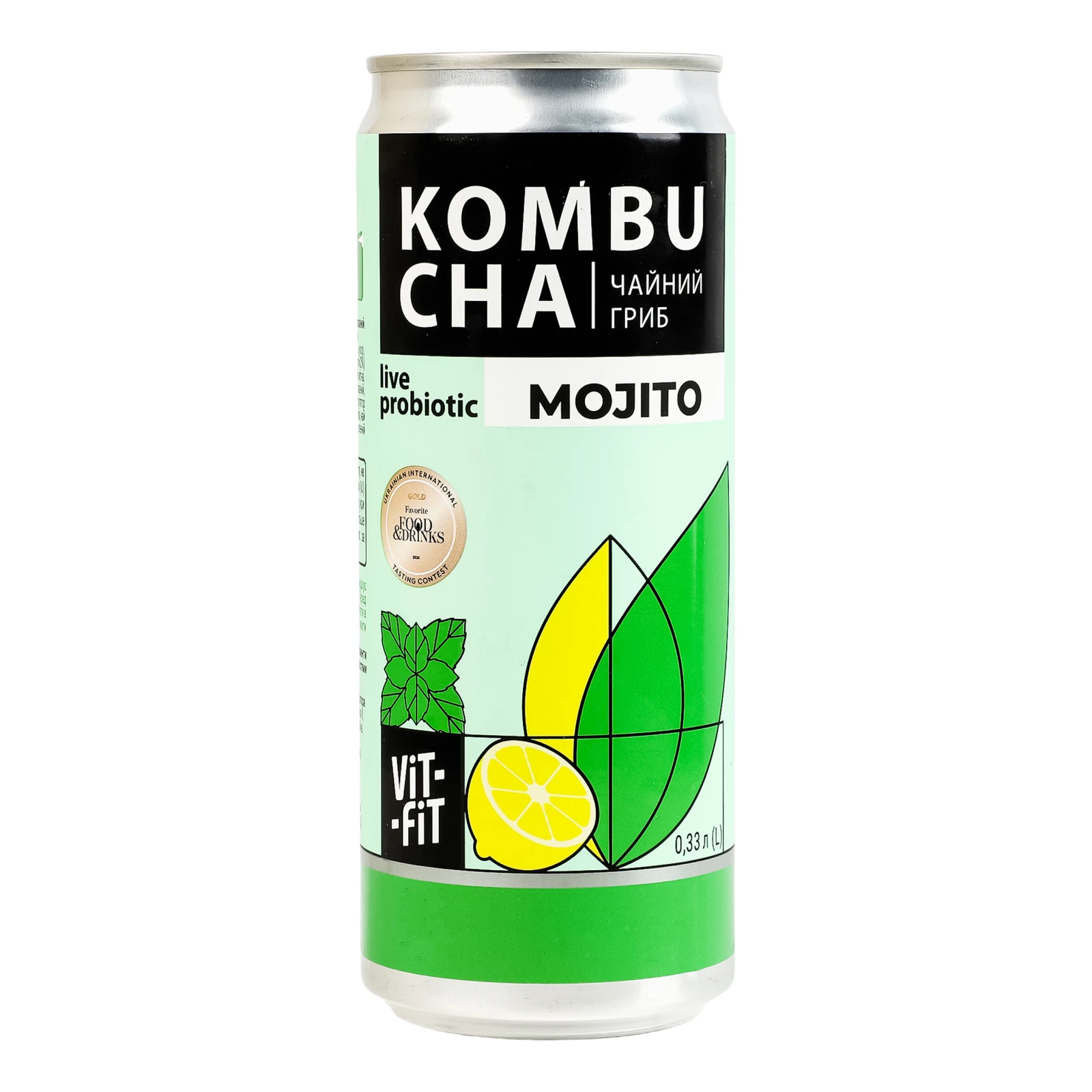 Напій бродіння Vit-Fit Kombucha Чайний гриб фільтрований непастеризований з цукром Mojito 330мл Фото №:1