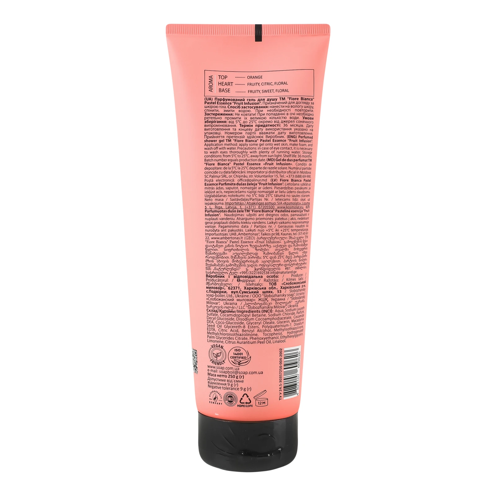 Гель для душу Fiore Bianca Pastel Essence Fruit infusion парфумований 250г Фото №:2