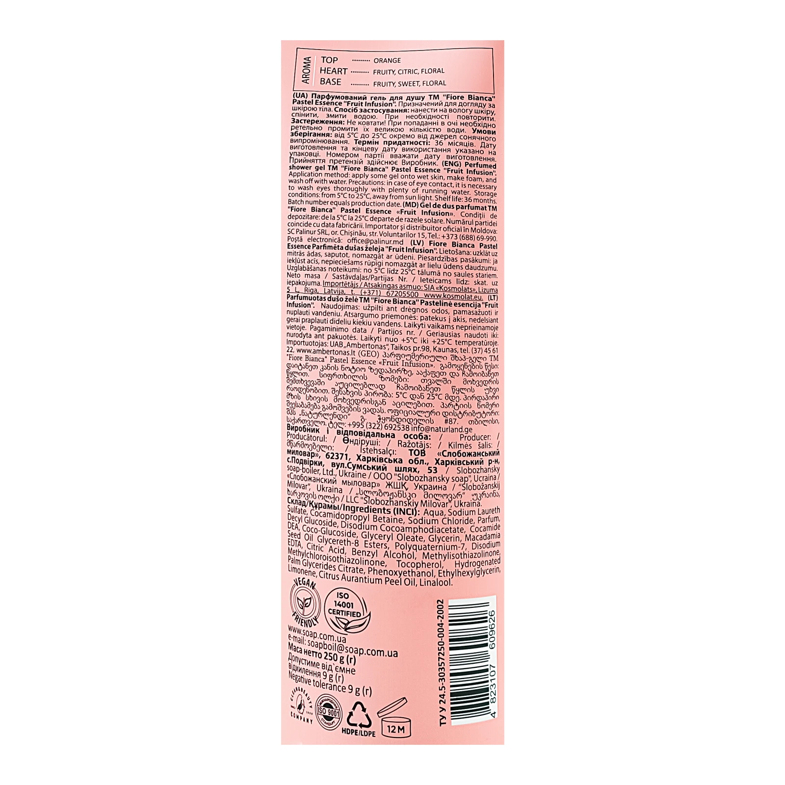 Гель для душу Fiore Bianca Pastel Essence Fruit infusion парфумований 250г Фото №:3