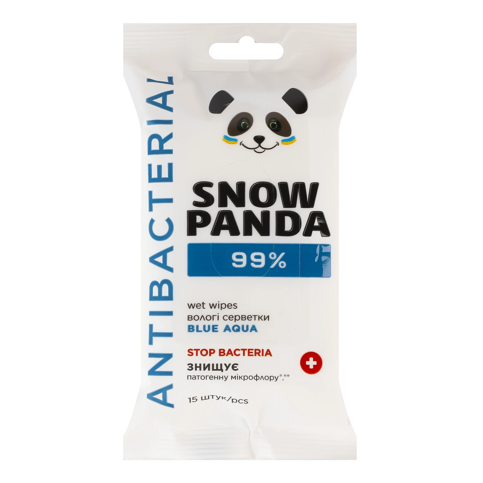Серветки Snow panda 15шт вологі Blue aqua antibacterial Новинка Фото №:1