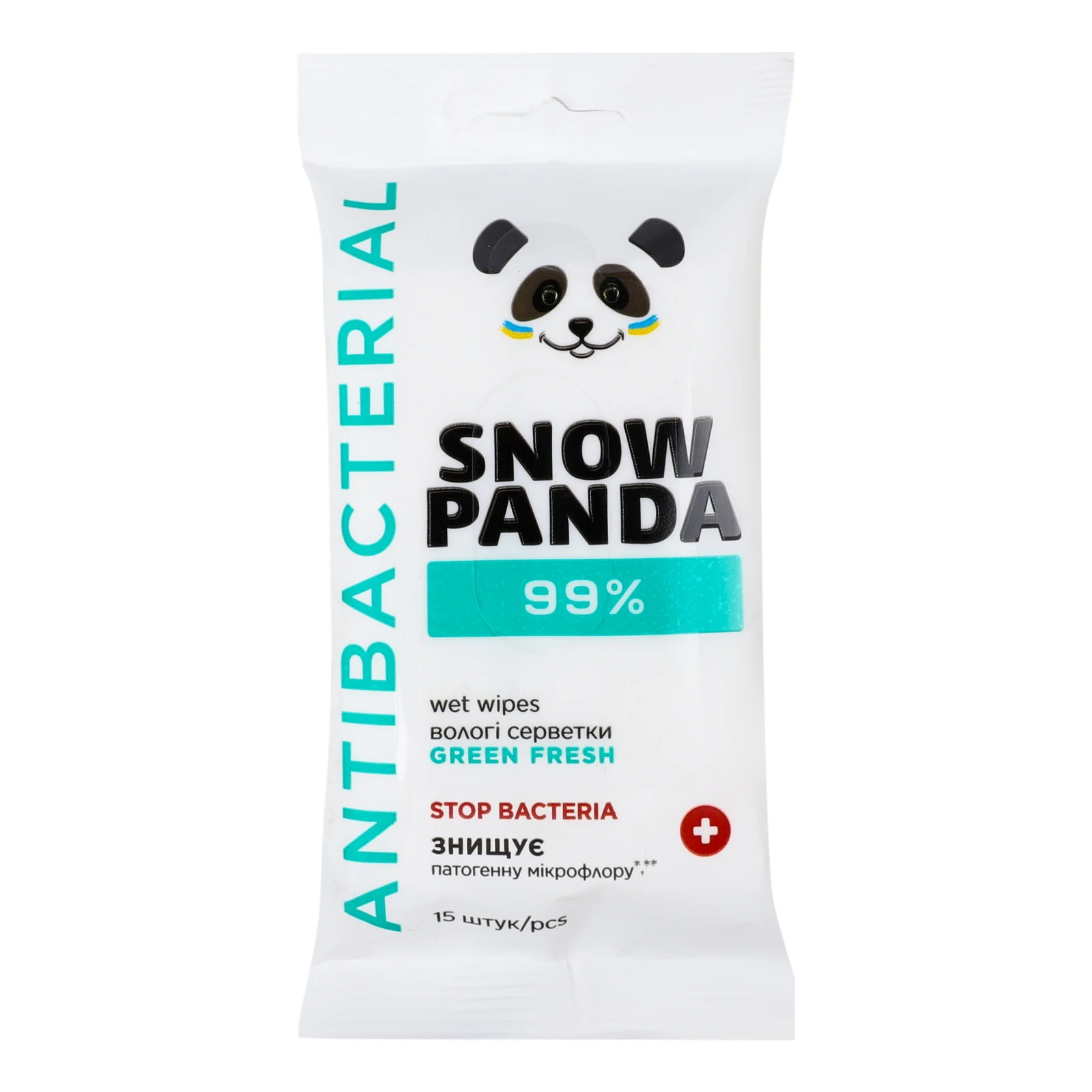 Серветки Snow panda 15шт вологі Green fresh antibacterial Новинка Фото №:1
