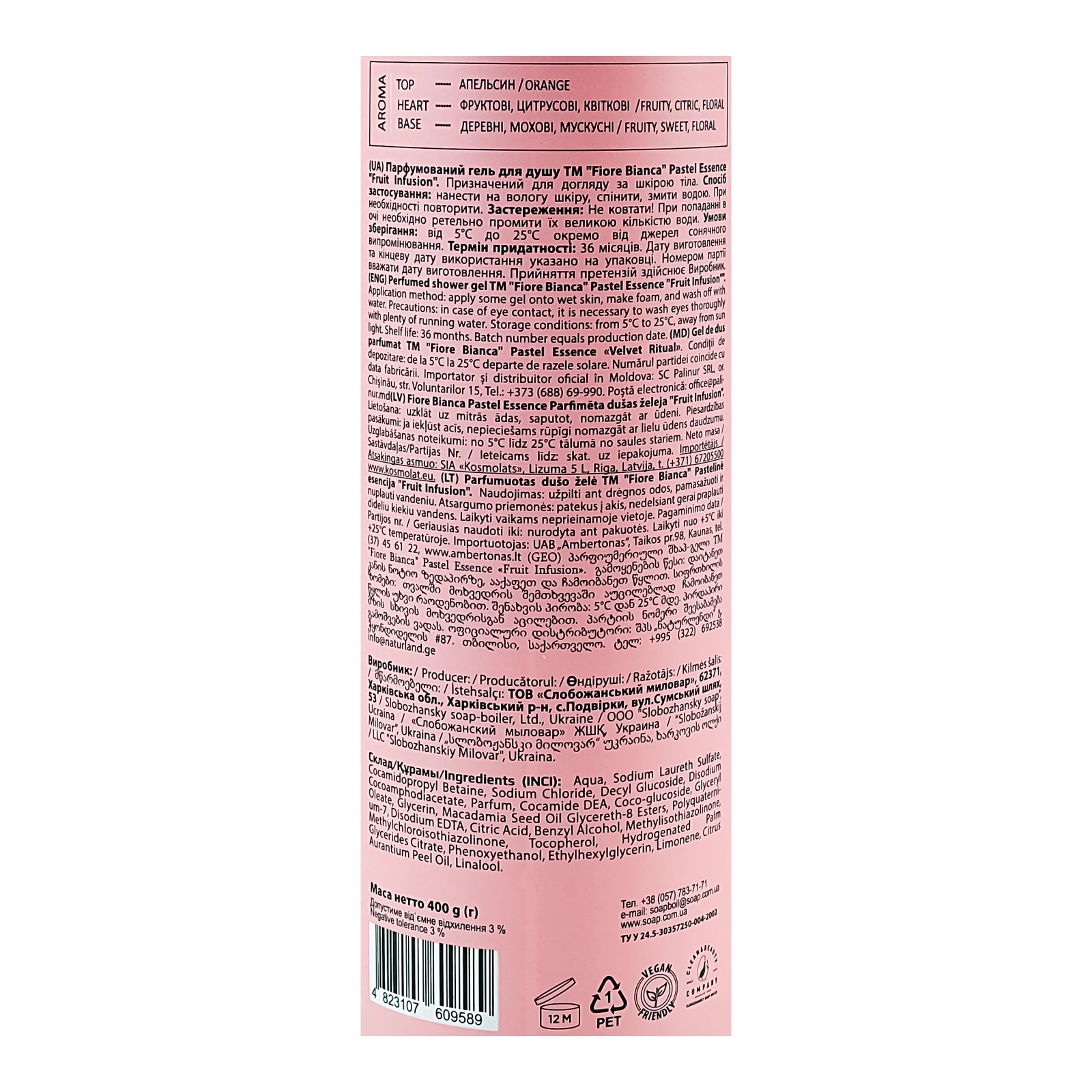 Гель для душу Fiore Bianca Pastel Essence парфумований Fruit Infusion 400г фото 3