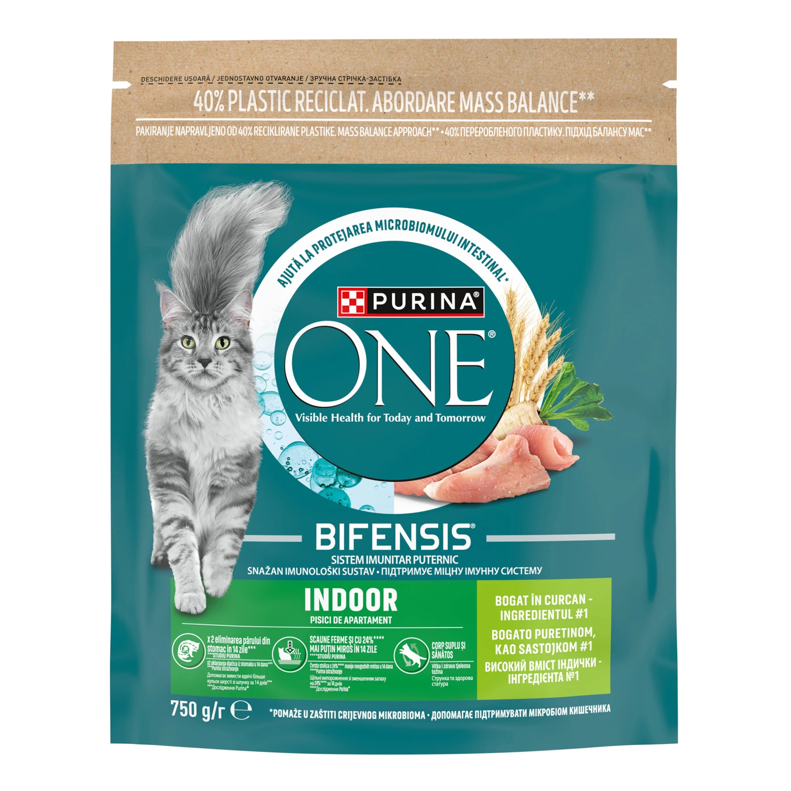 Корм для котів Purina One Indoor сухий повнораціонний для дорослих котів з високим вмістом індички 750г
