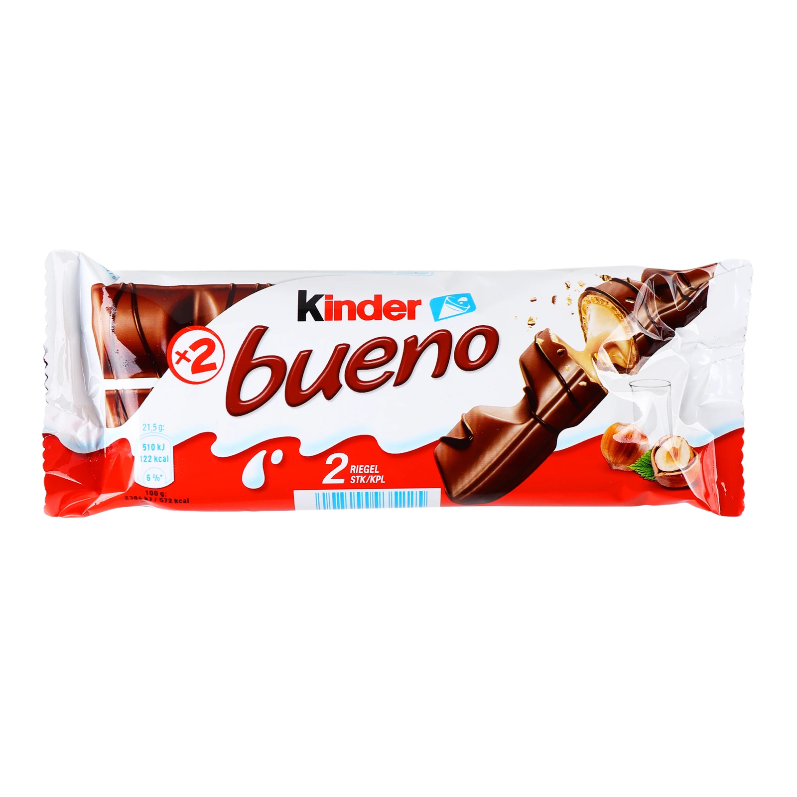 Вафлі Kinder Bueno покриті молочним шоколадом із молочно-горіховою начинкою 2*21.5г/уп Фото №:1