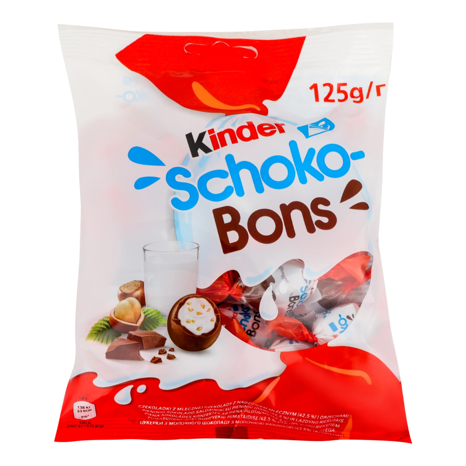 Цукерки Kinder Schoko-Bons з молочного шоколаду з молочною начинкою та горіхами 125г Фото навігації №:1