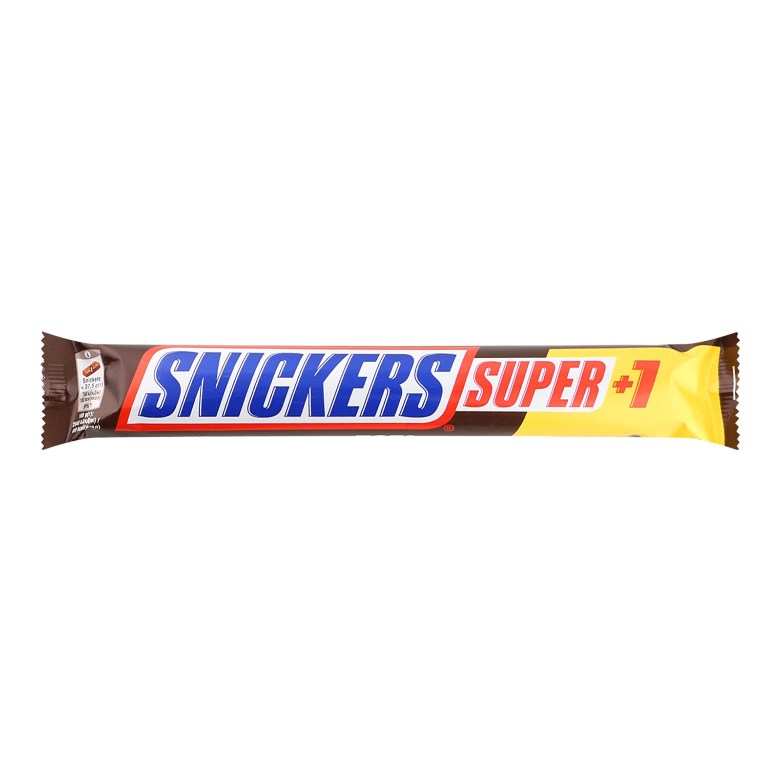 Батончик Snickers Super+1 вкритий молочним шоколадом зі смаженим арахісом, карамеллю і нугою 3х37.5г Фото №:1