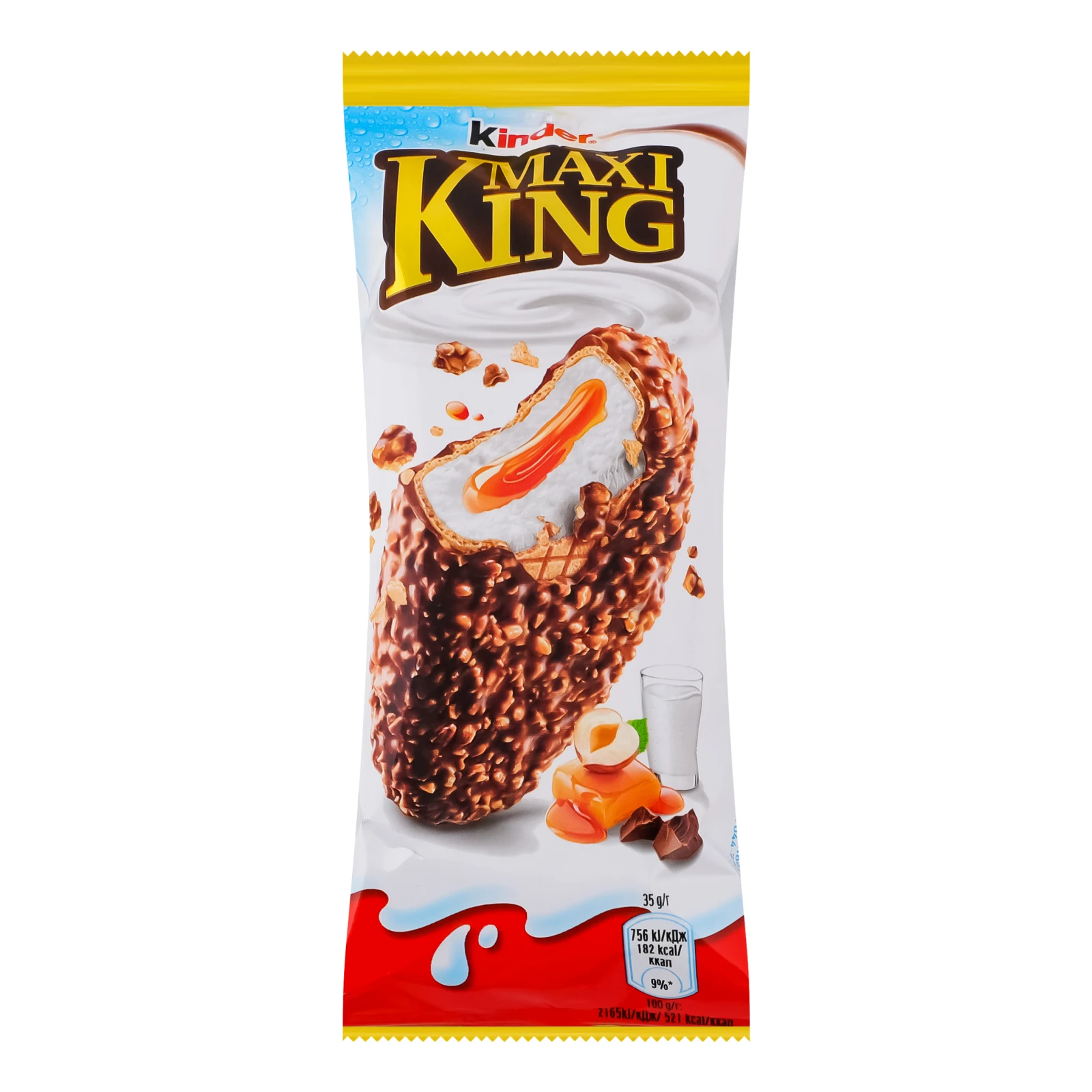 Тістечко Kinder Maxi King покрите молочним шоколадом та лісовими горіхами з молочно-карамельною начинкою 35г Фото навігації №:1
