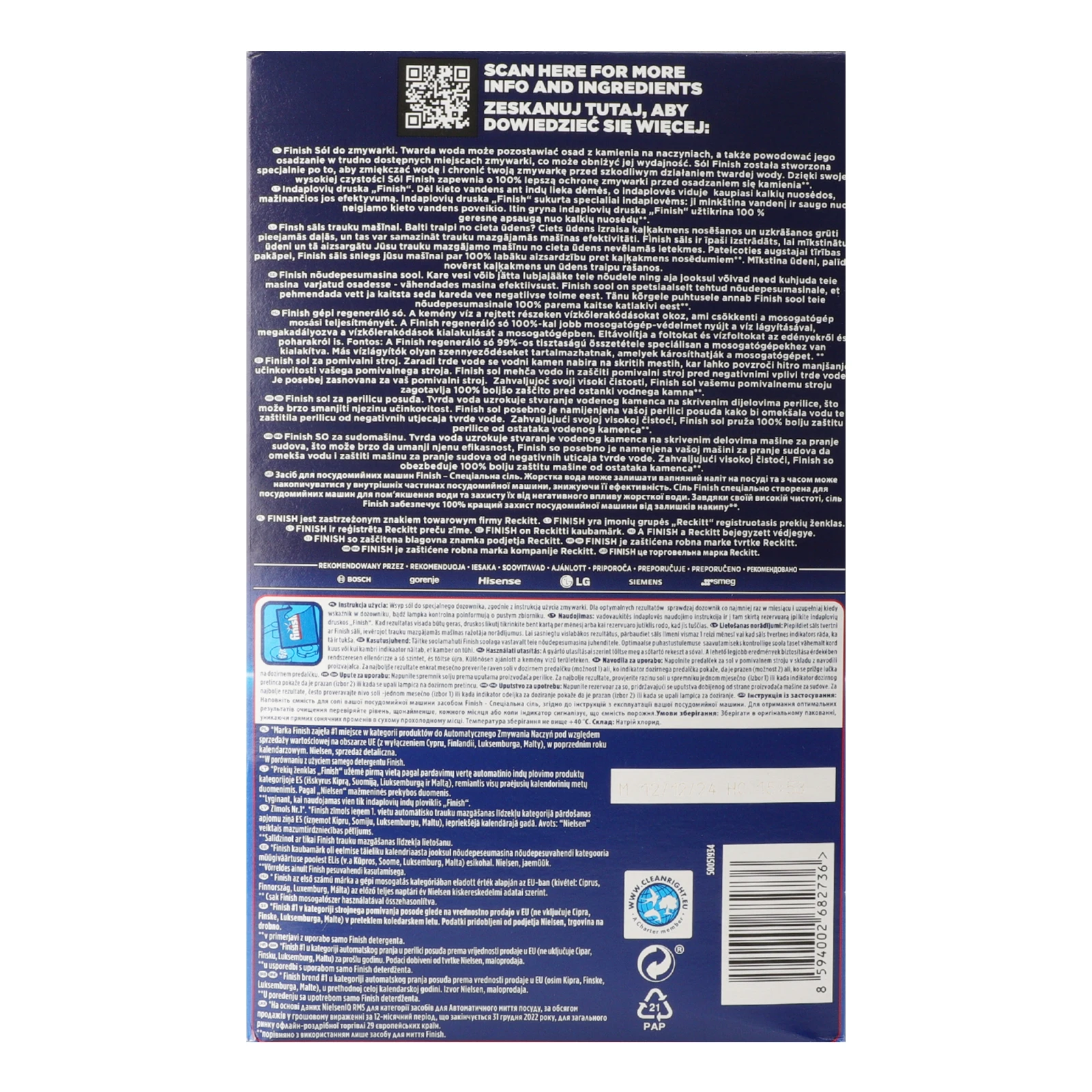 Засіб Finish сіль для посудомийних машин 1.5кг Фото №:2