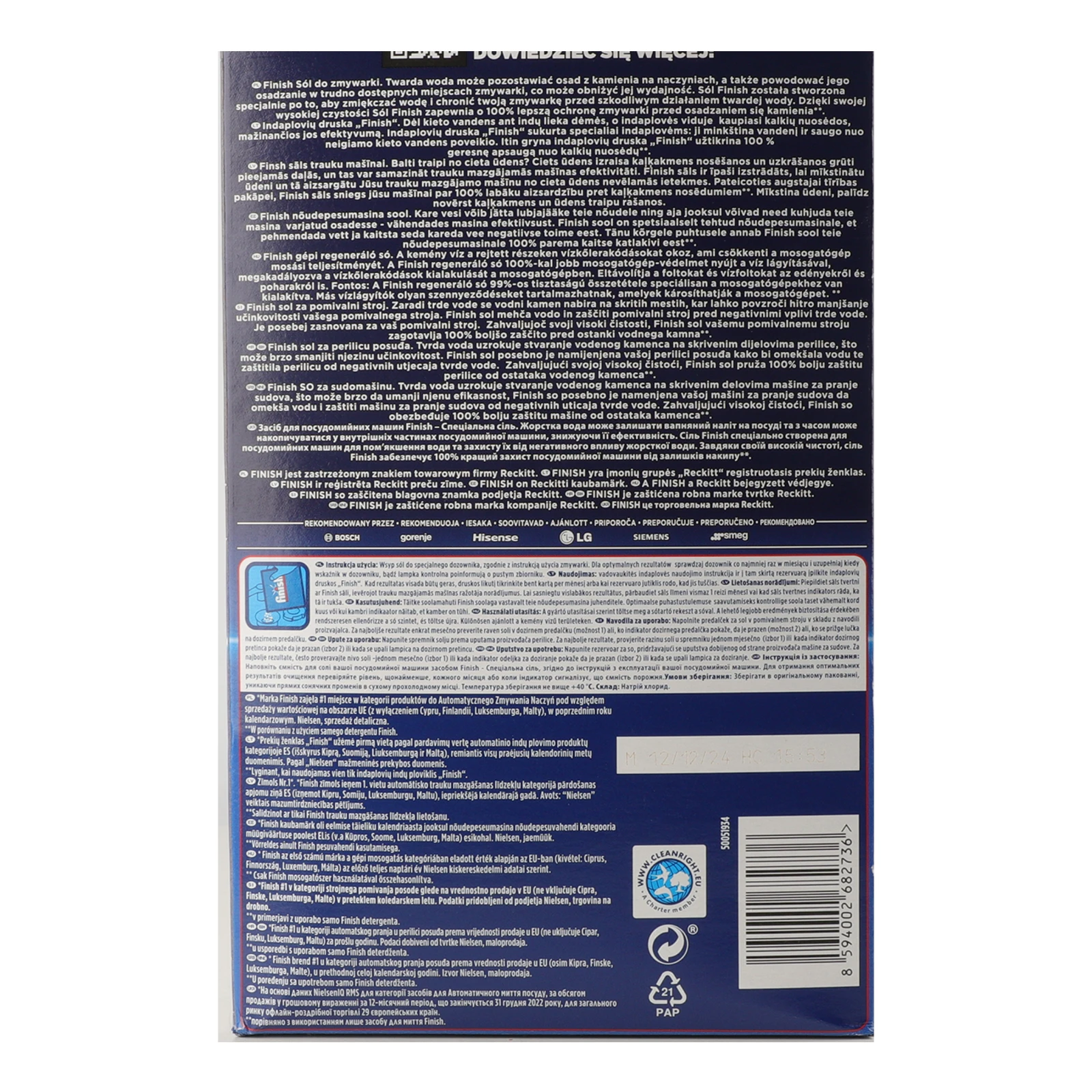 Засіб Finish сіль для посудомийних машин 1.5кг Фото №:3