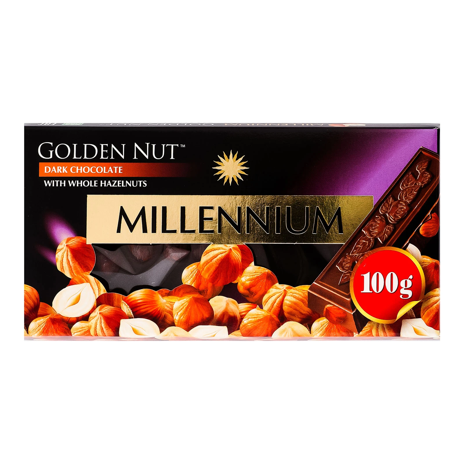 Шоколад Millennium Golden Nut чорний з цілими лісовими горіхами 100г Фото №:1