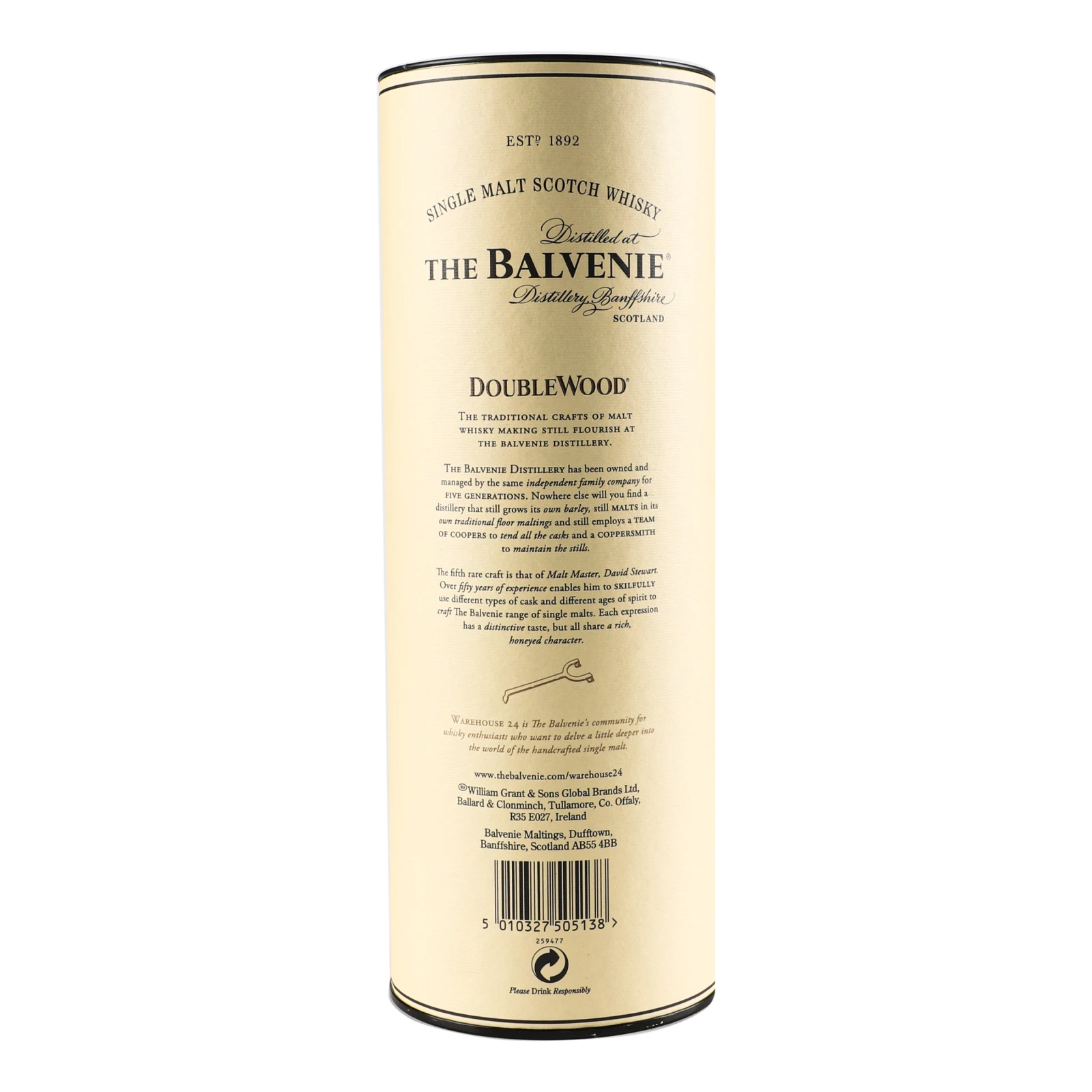 Віскі Balvenie Doublewood 12YO шотландське односолодове 40% 0.7л в тубусі Фото №:2