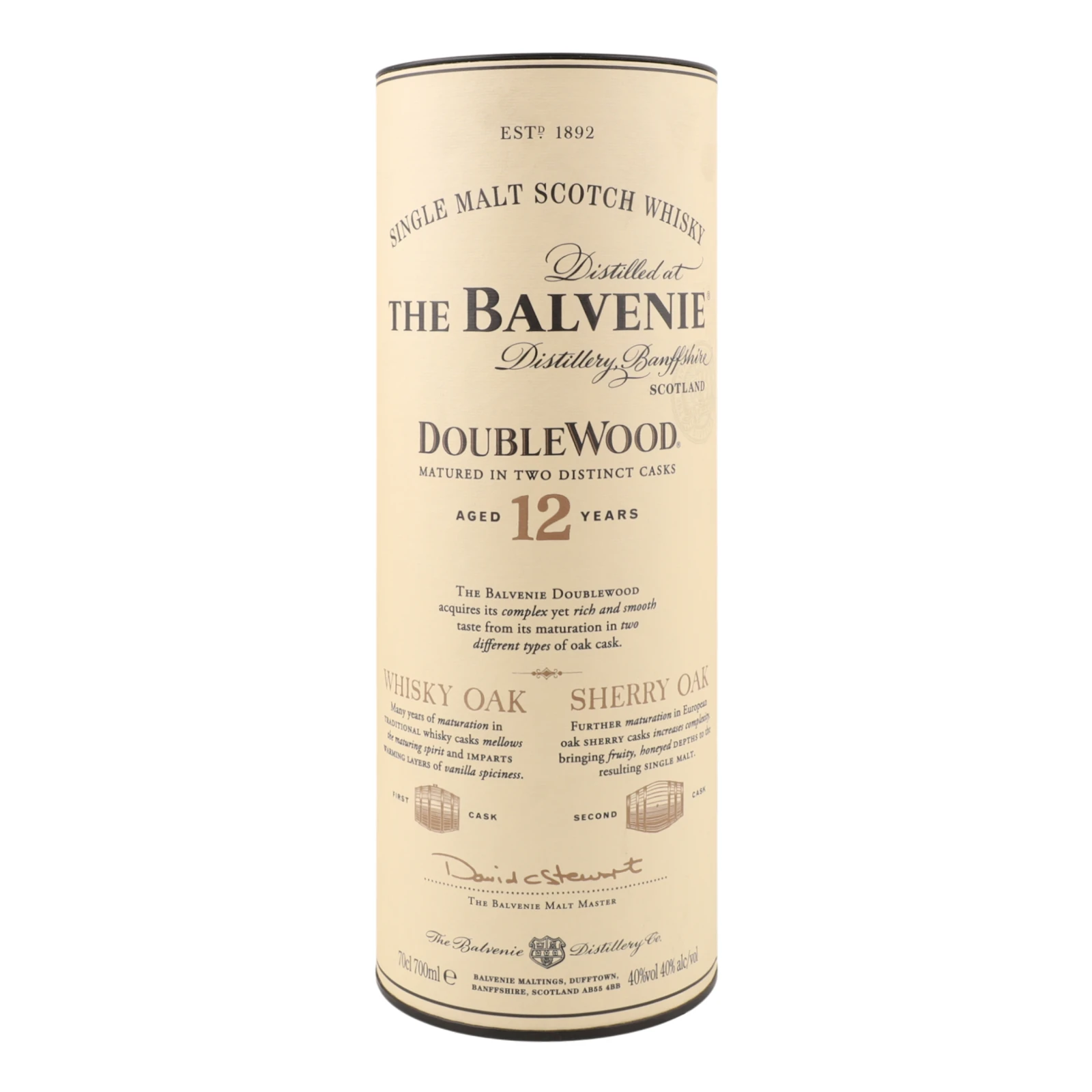 Віскі Balvenie Doublewood 12YO шотландське односолодове 40% 0.7л в тубусі Фото №:1