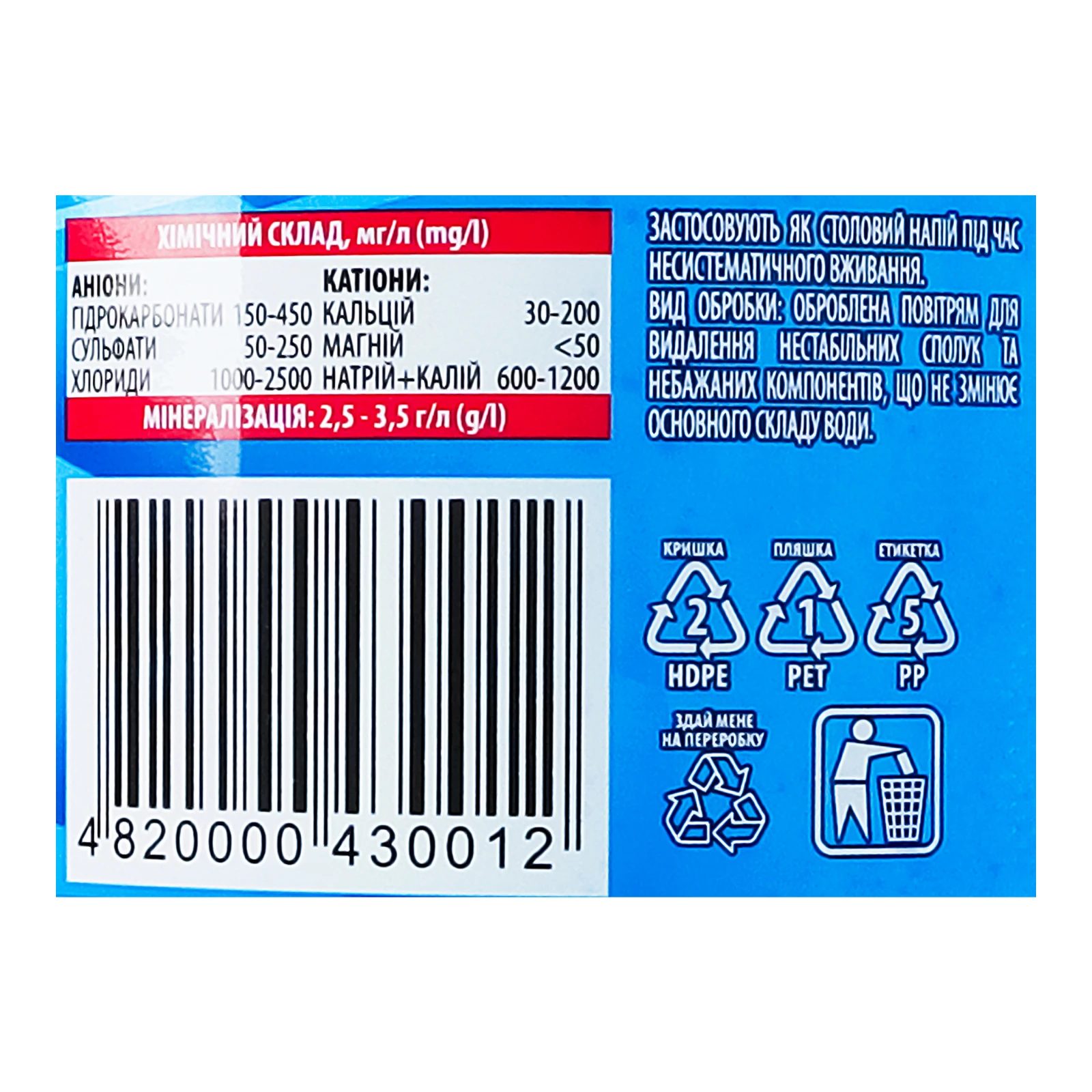 Вода мінеральна Миргородська сильногазована 1.5л Фото №:3