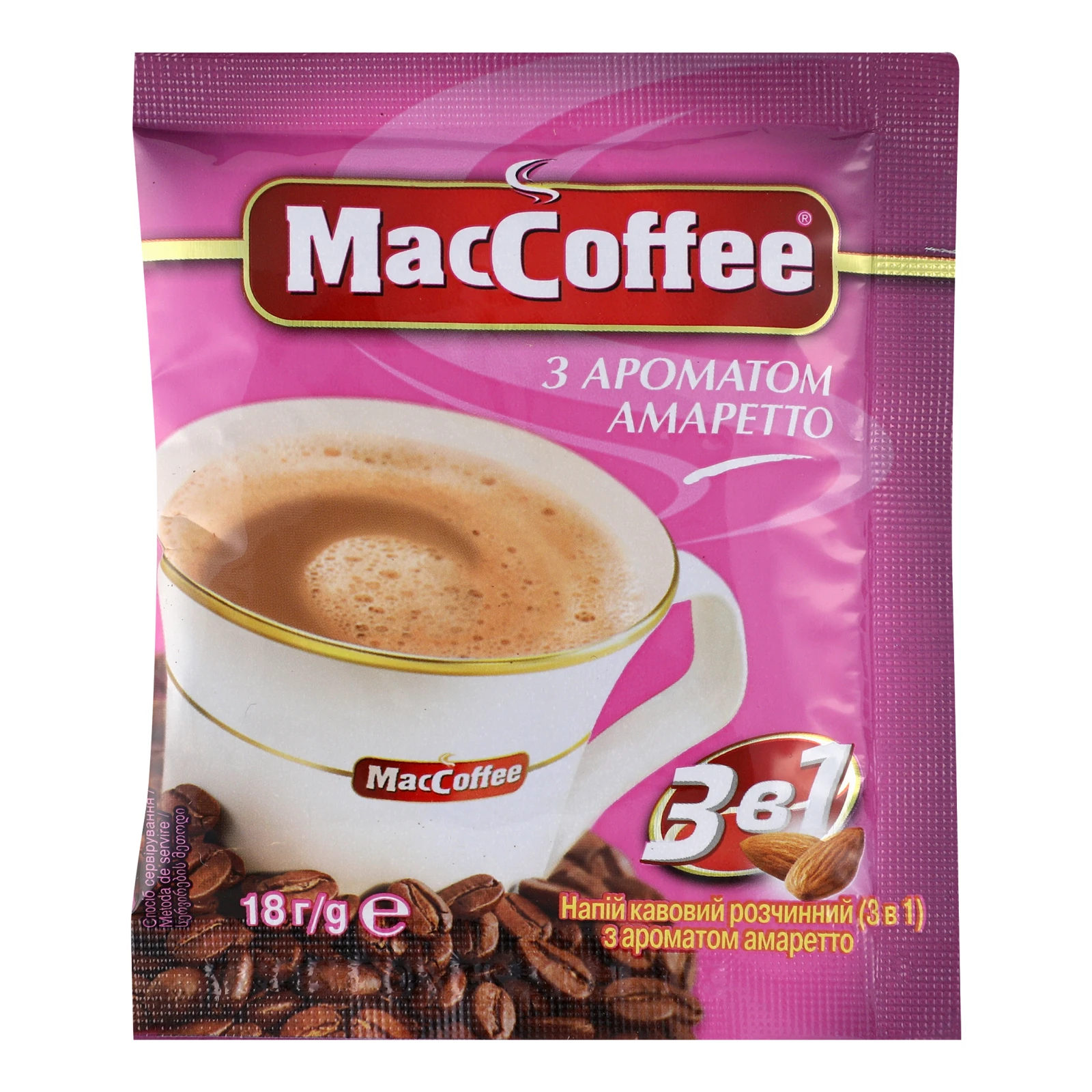 Напій кавовий MacCoffee 3в1 розчинний з ароматом Амаретто 18г Фото навігації №:1