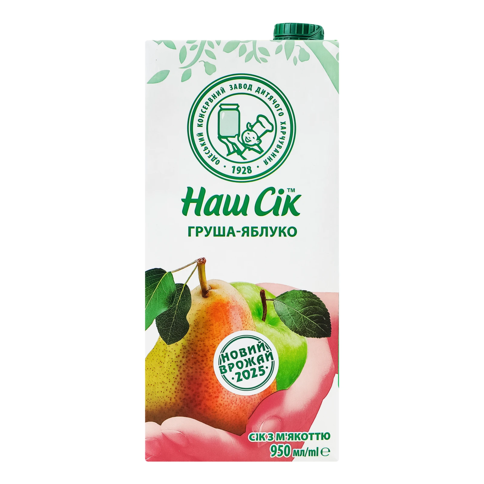 Сік Наш сік з м'якоттю пастеризований Груша-яблуко 950мл Фото №:1