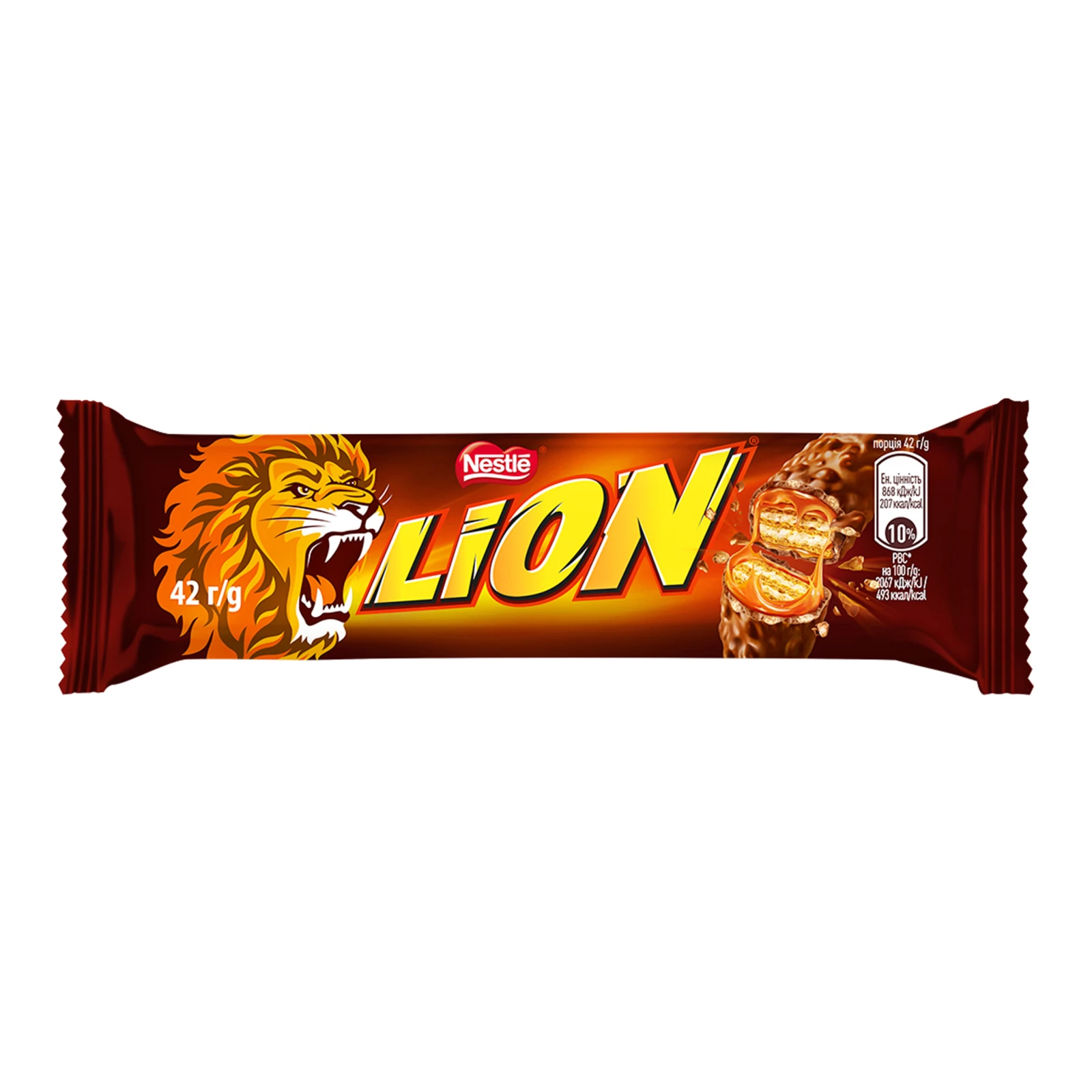 Батончик Lion вафельний з м'якою карамеллю і пластівцями вкритий глазур'ю 42г