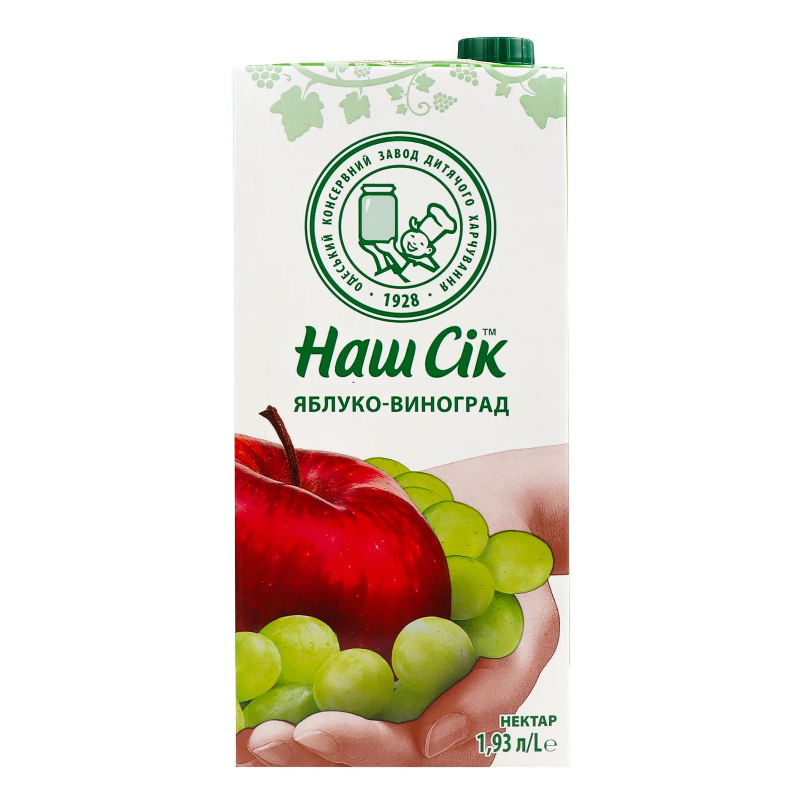 Нектар Наш сік освітлений пастеризований Яблуко-виноград 1.93л Фото №:1
