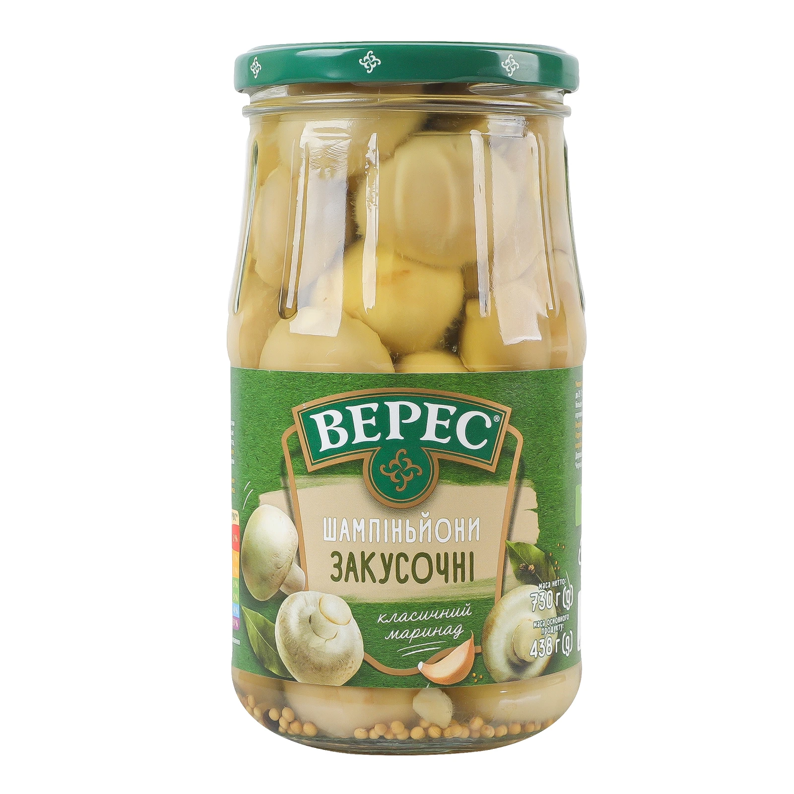 Шампіньйони Верес Закусочні мариновані стерилізовані 730г Фото №:1