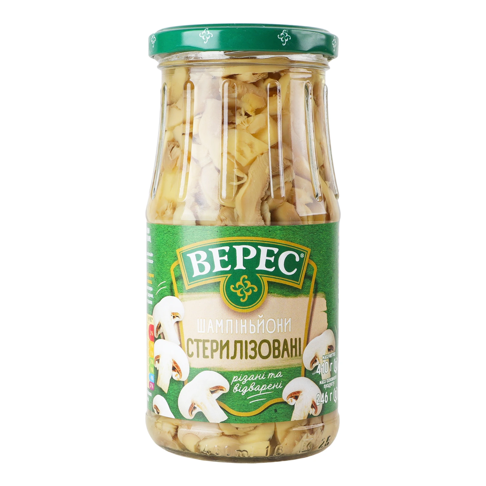 Шампіньйони Верес різані та відварені стерилізовані 410г Фото №:1