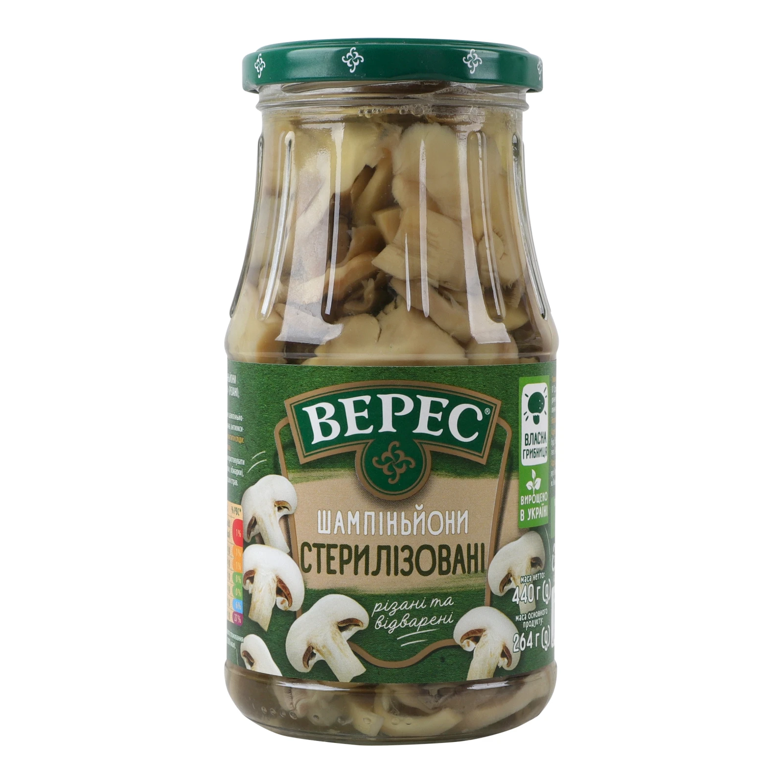 Шампіньйони Верес стерилізовані різані та відварені 440г Фото №:1