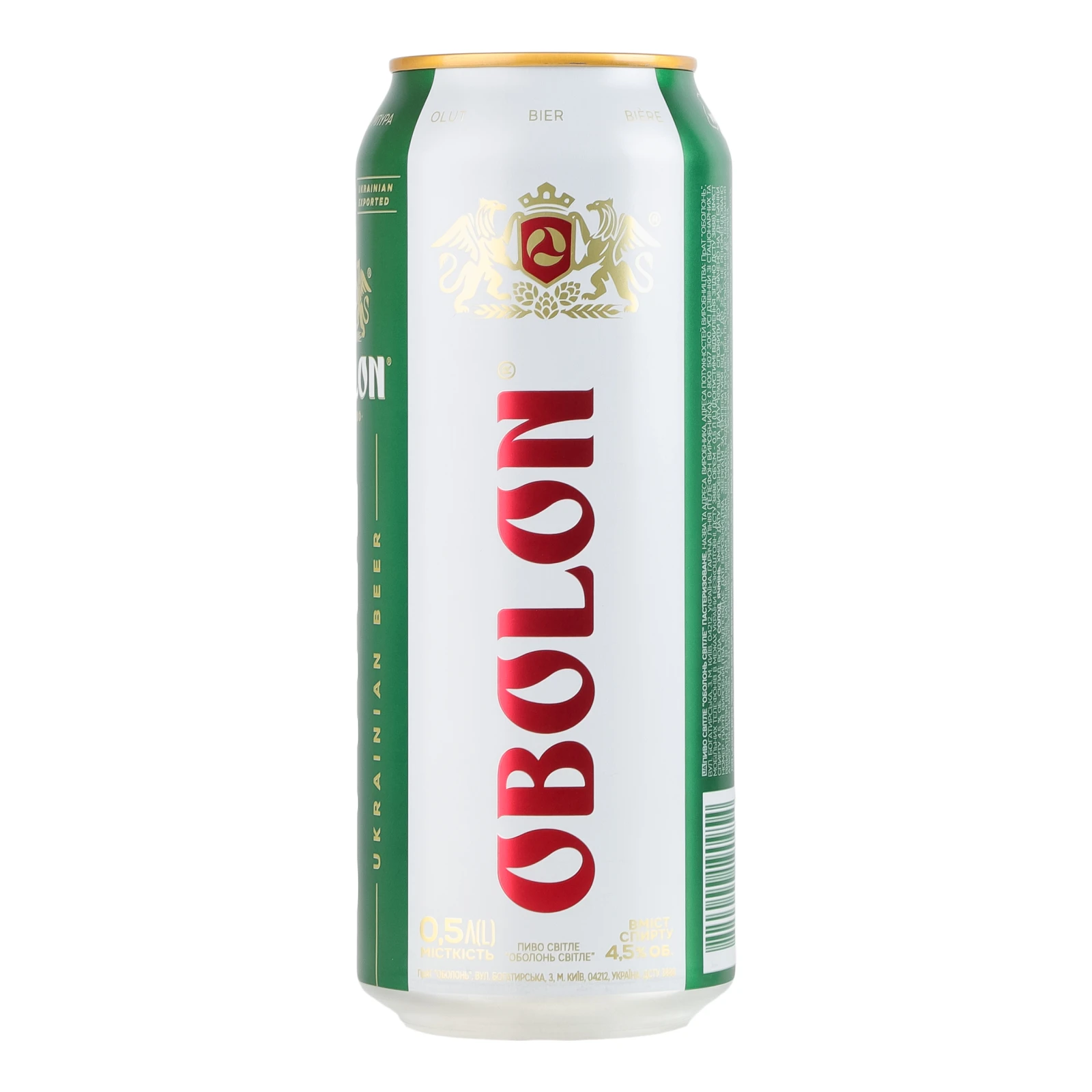 Пиво Оболонь світле пастеризоване 4.5% 0.5л Фото №:2