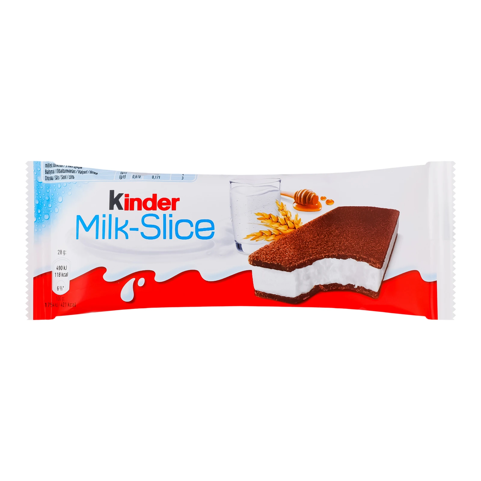 Тістечко Kinder Milk-Slice бісквітне з молочною начинкою 28г Фото навігації №:1