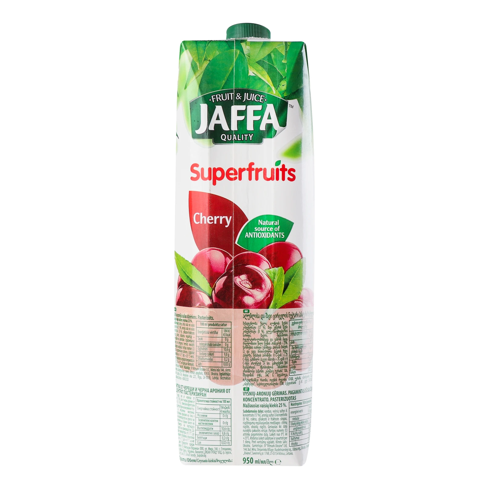 Нектар Jaffa Superfruits Вишня пастеризований 1л Фото №:2