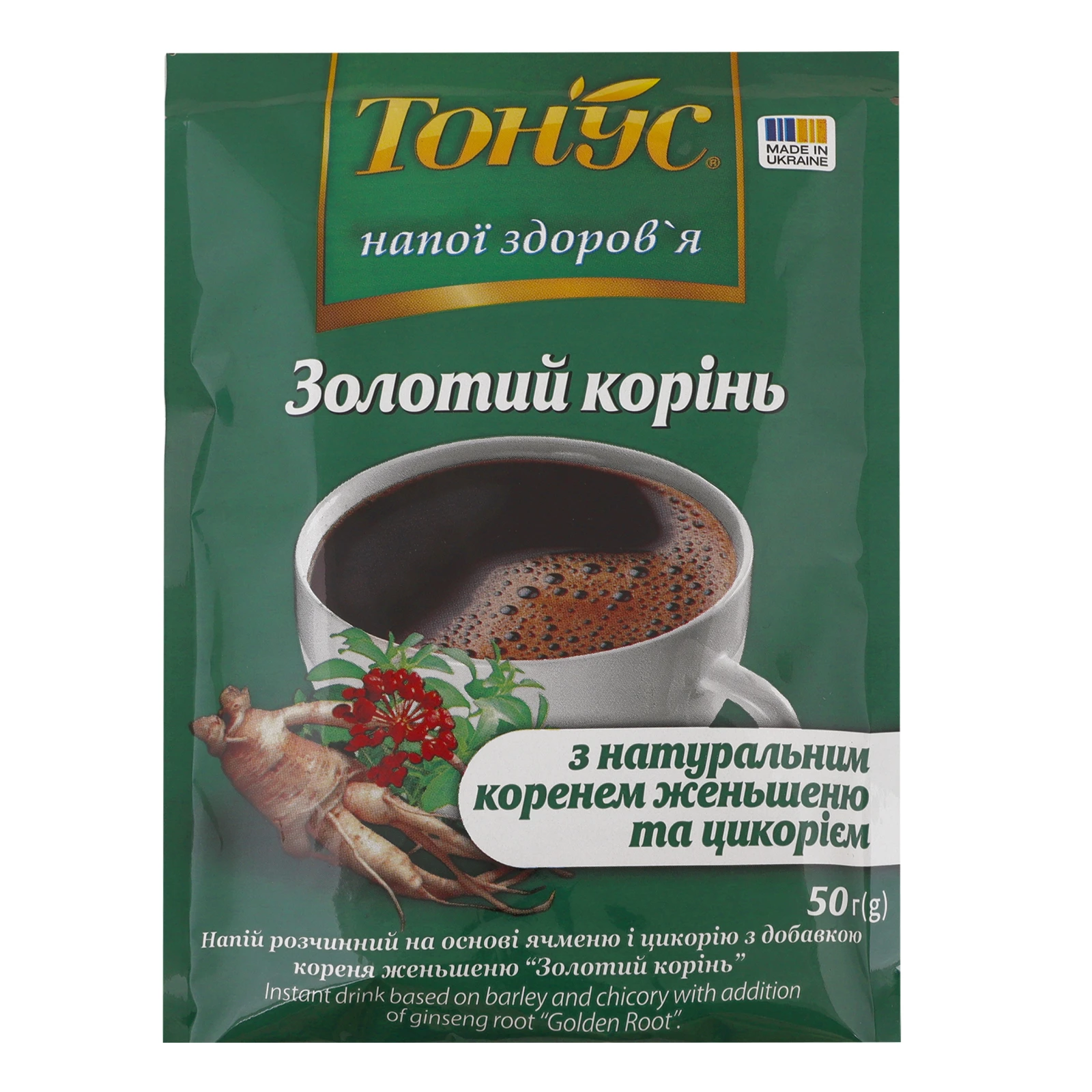 Напій Тонус розчинний Золотий корінь на основі ячменю та цикорію з добавкою кореня женьшеню 50г Фото №:1