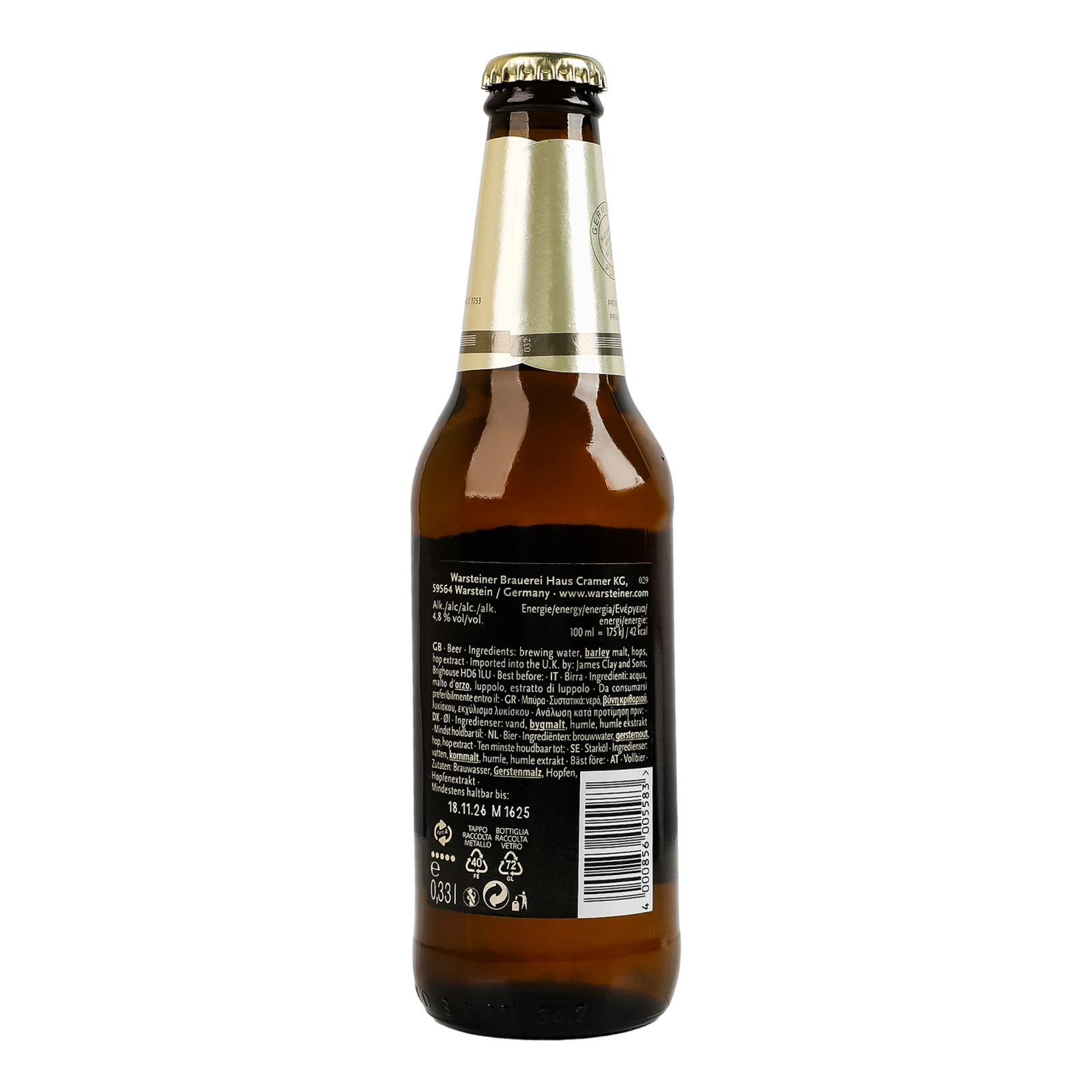 Пиво Warsteiner Premium Beer світле пастеризоване 4.8% 0.33л фото 2