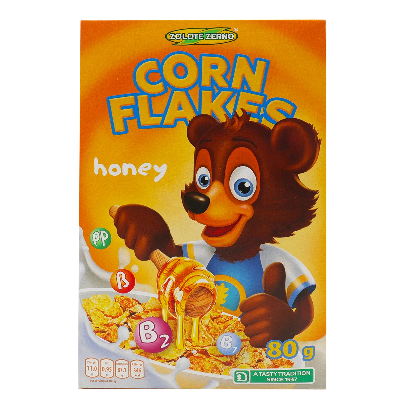 Сніданок сухий Золоте Зерно пластівці кукурудзяні з медом 80г Фото №:2