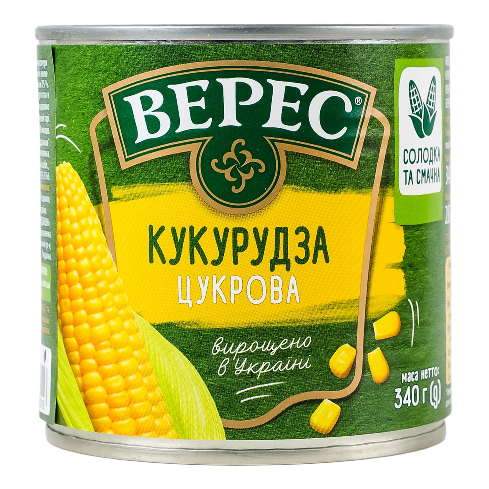Кукурудза Верес цукрова з цілих зерен консервована стерилізована вакуумована 340г Фото навігації №:1