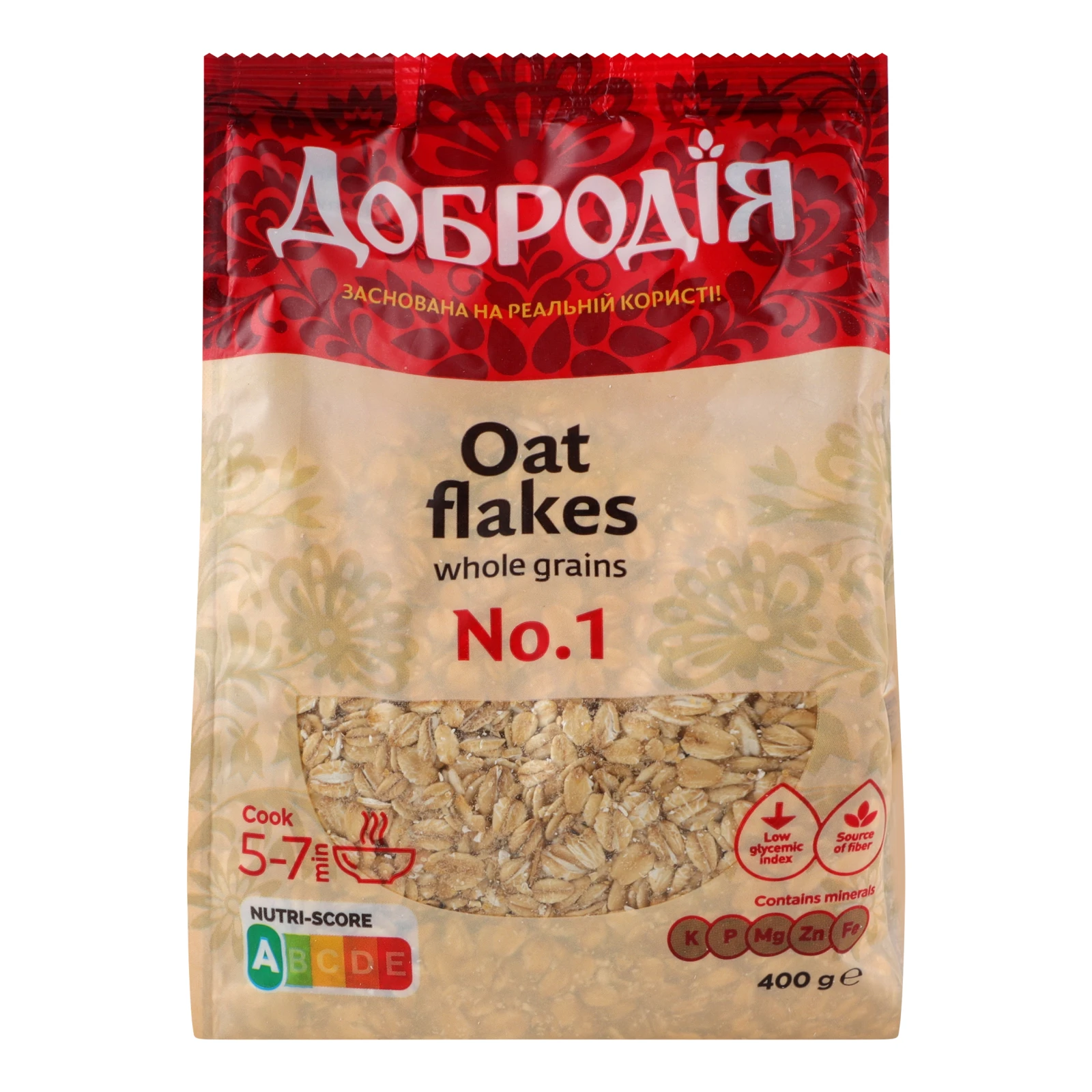 Пластівці Добродія №1 вівсяні цільнозернові 400г Фото №:2