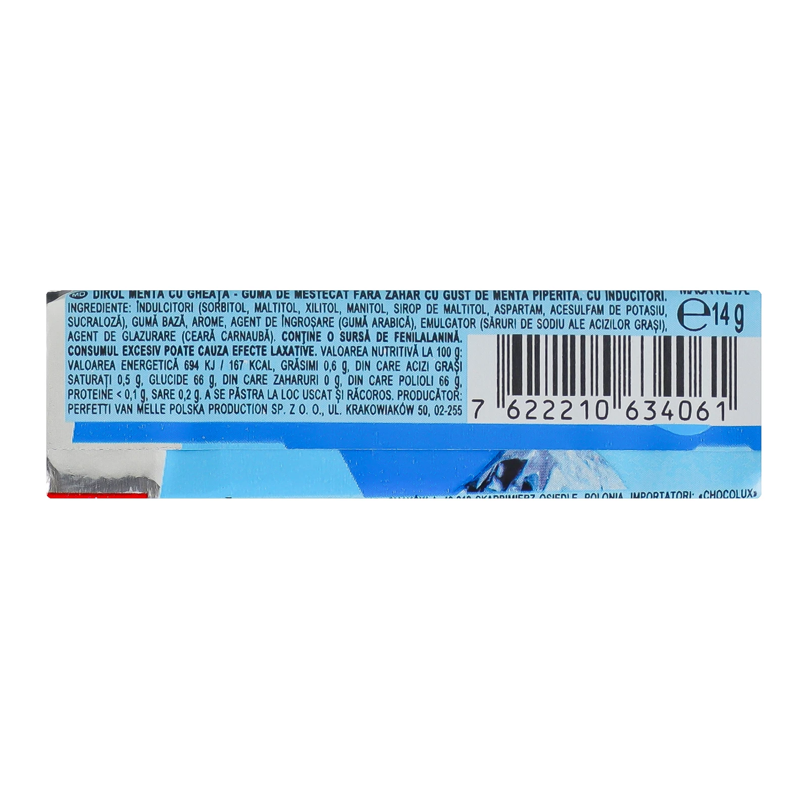 Гумка жувальна Dirol без цукру Льодяна м'ята 14г Фото №:2