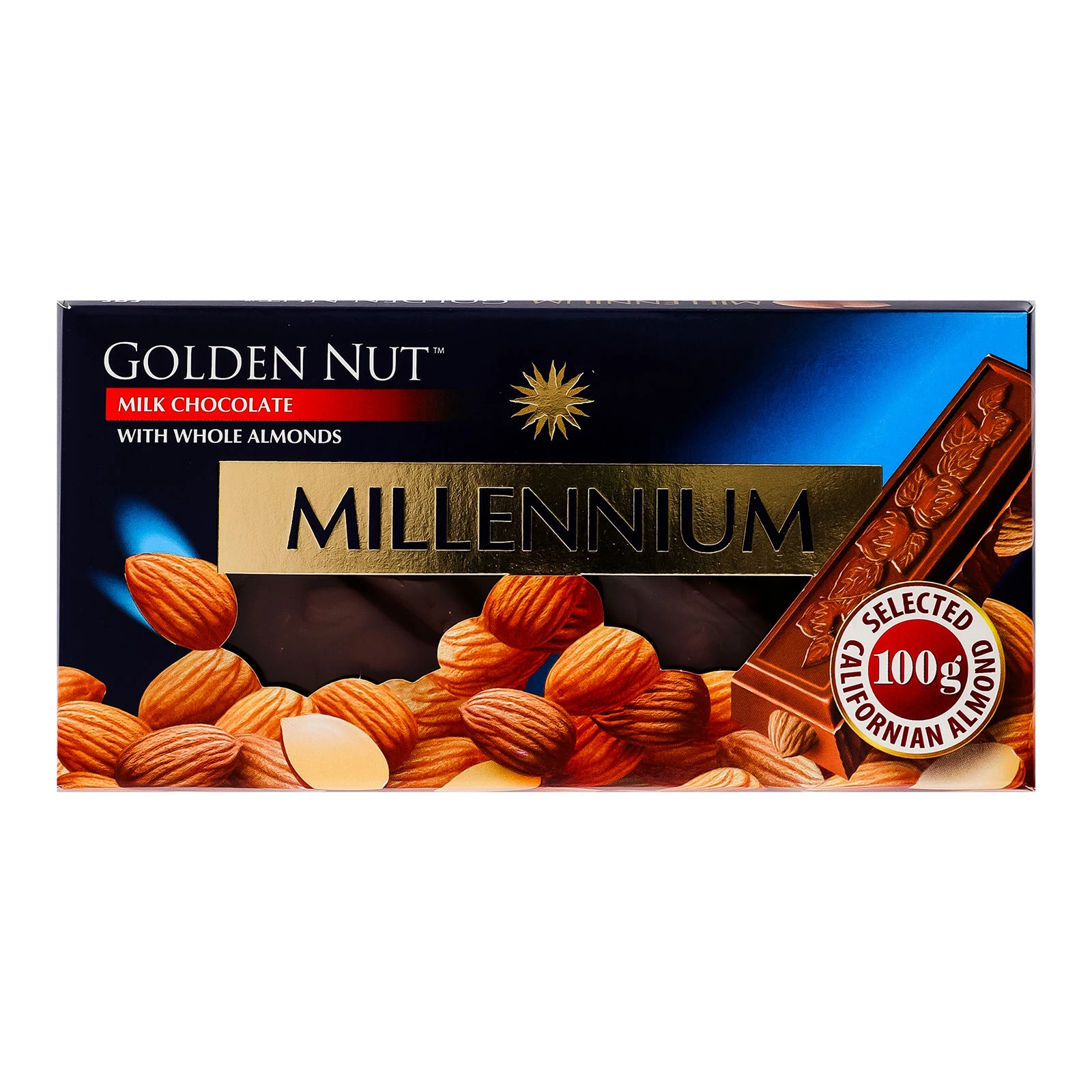 Шоколад Millennium Golden Nut молочний з цілим мигдалем Фото №:1