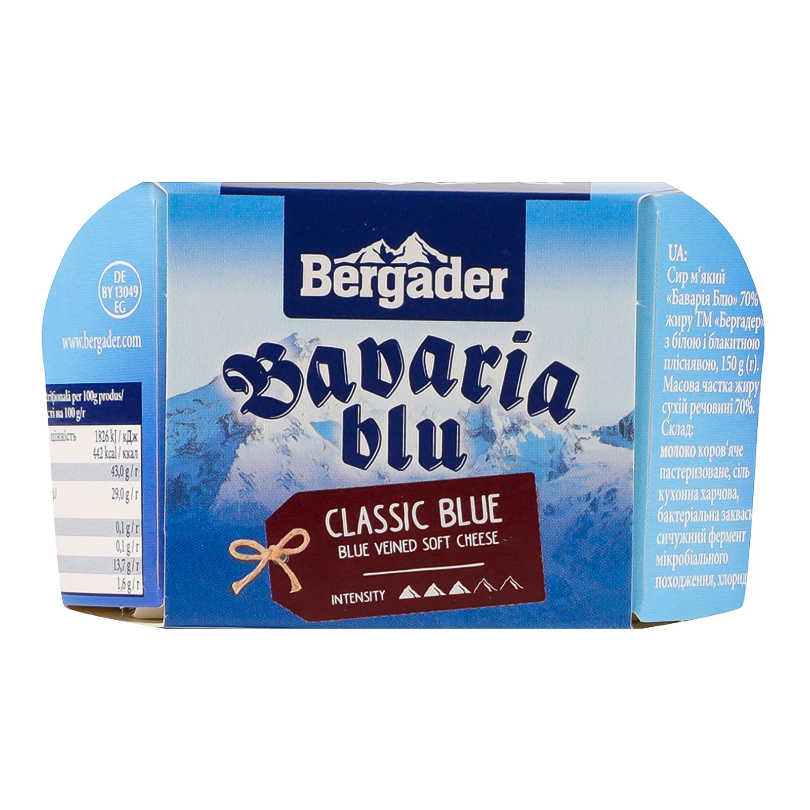 Сир Bergader Bavaria blu м'який з білою та блакитною пліснявою 70% 150г фото 2