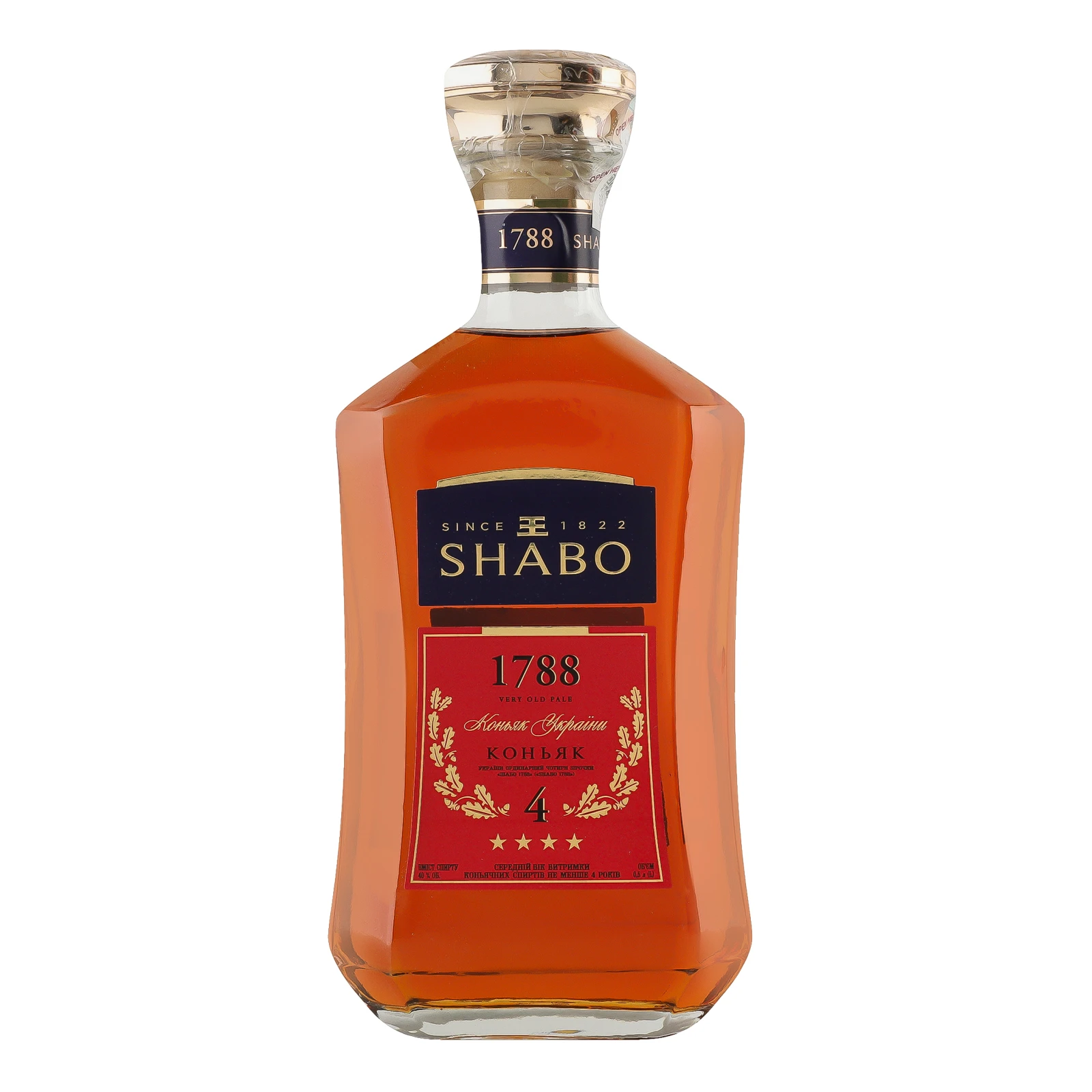 Коньяк Shabo 1788 4 зірки 40% 0.5л Фото №:1