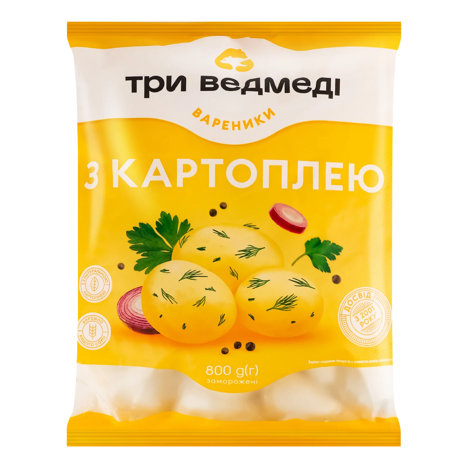 Вареники Три ведмеді з картоплею заморожені 800г Фото №:1