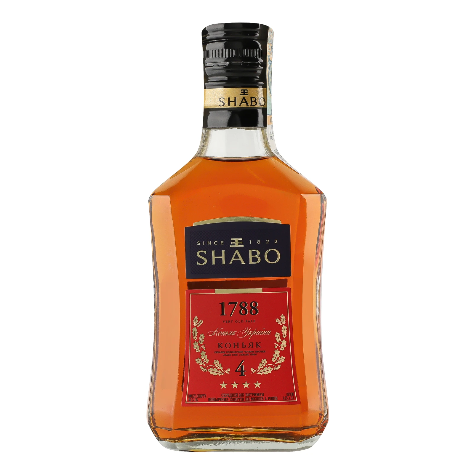 Коньяк Shabo 1788 4 зірки 40% 0.25л Фото №:1
