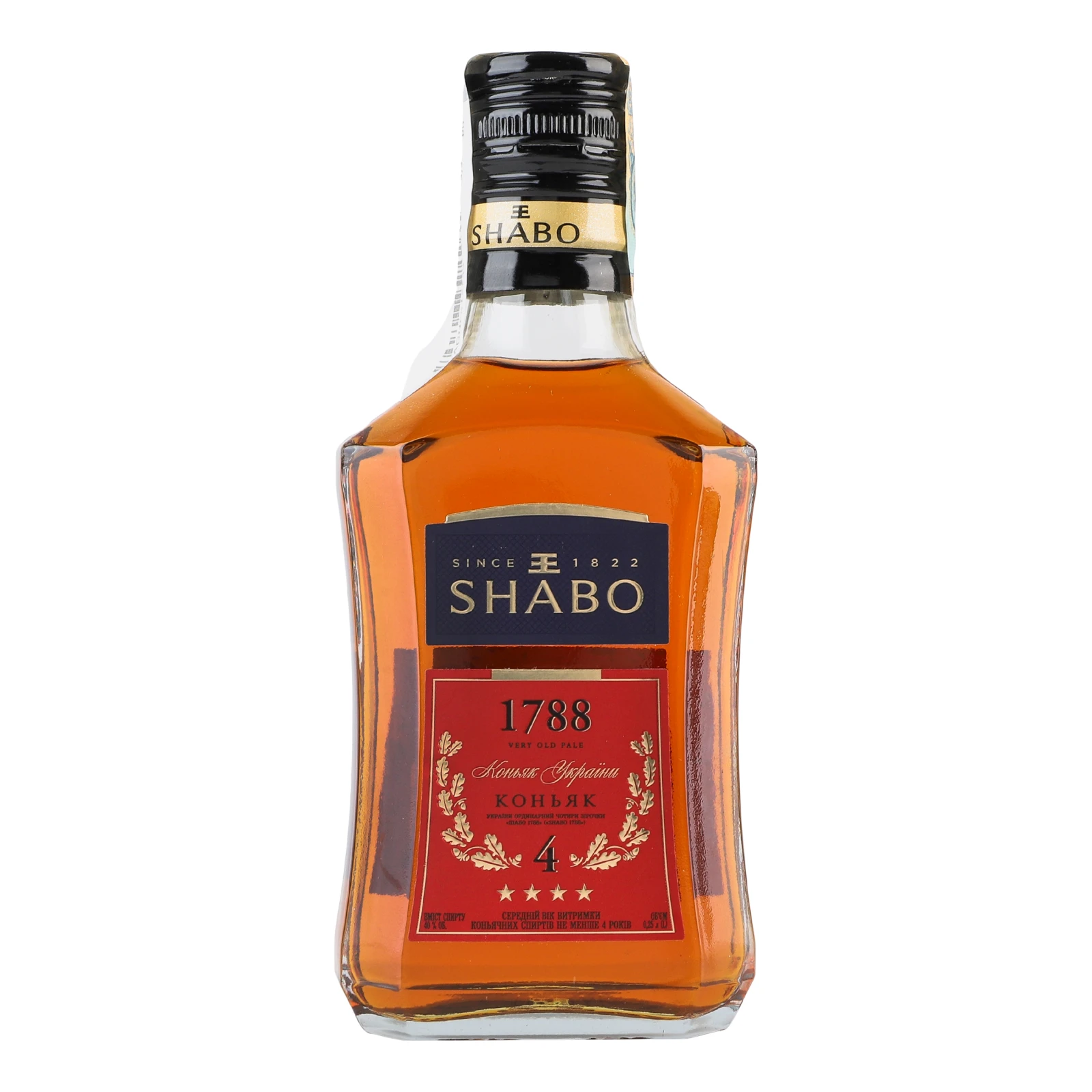 Коньяк Shabo 1788 4 зірки 40% 0.25л Фото №:1